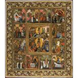 Festtagsikone. Hochfeste des orthodoxen Kirchenjahres. Russland, um 1900. 35 x 30,5 cm- - -27.00 %