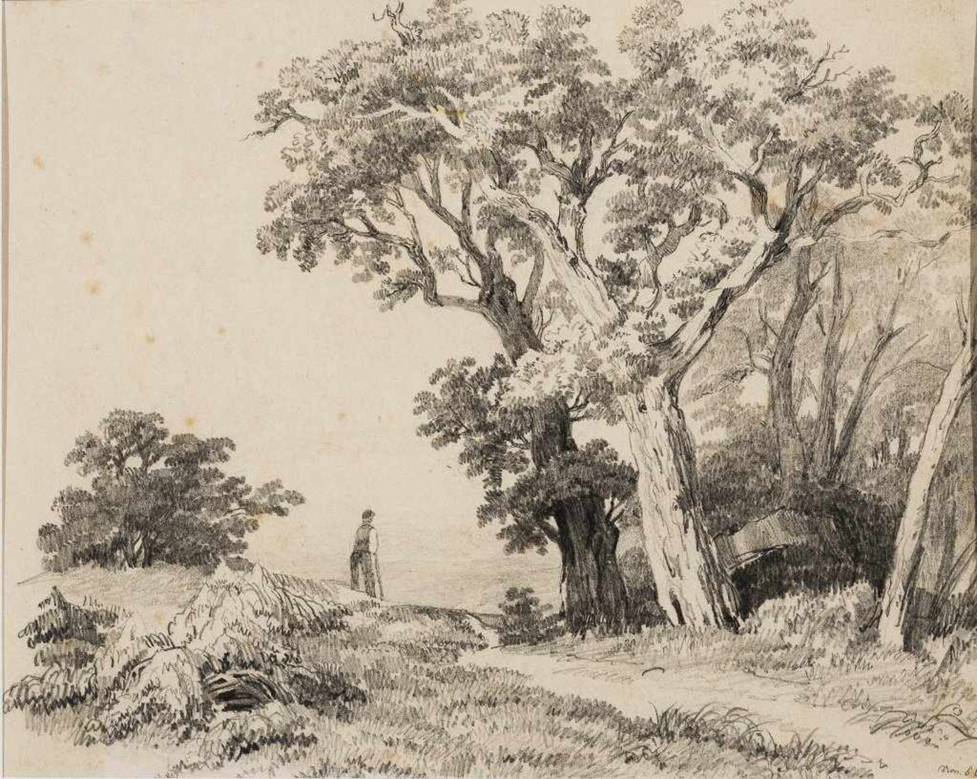 Alexandre Calame. 1810 Vevey - 1864 Menton. 2 Bll. Bleistiftzeichnungen aus einem Skizzenbuch, ein - Bild 2 aus 2