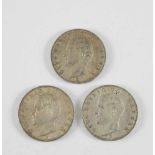 Bayern: drei Münzen 3 Mark (S) 1912 (ein Stück) und 1913 (zwei Stück), Otto König von Bayern, J. 47-