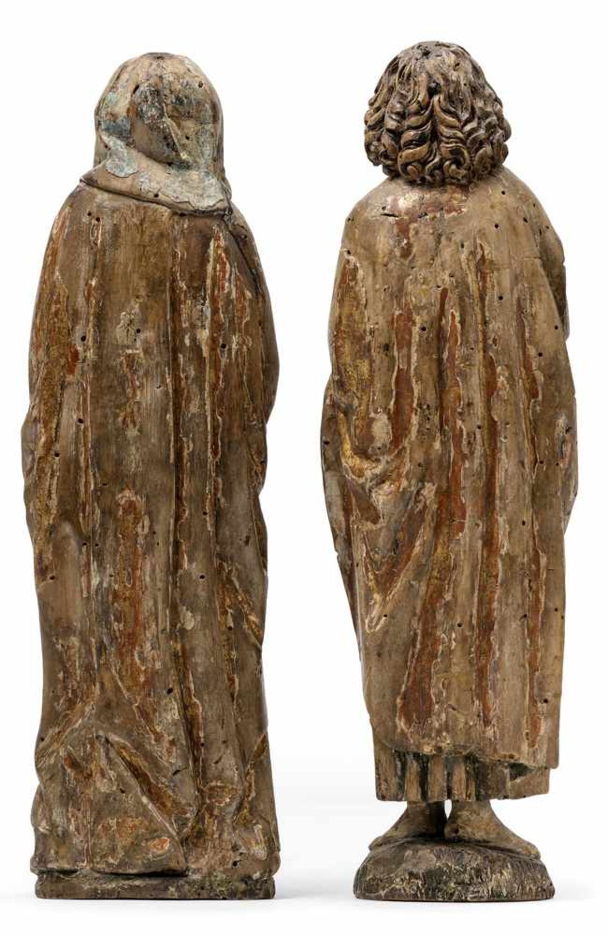 Trauernde Maria und JohannesBayerisch Schwaben, um 1490H. 26 cmLinde, vollrund gearbeitet. - Bild 4 aus 5