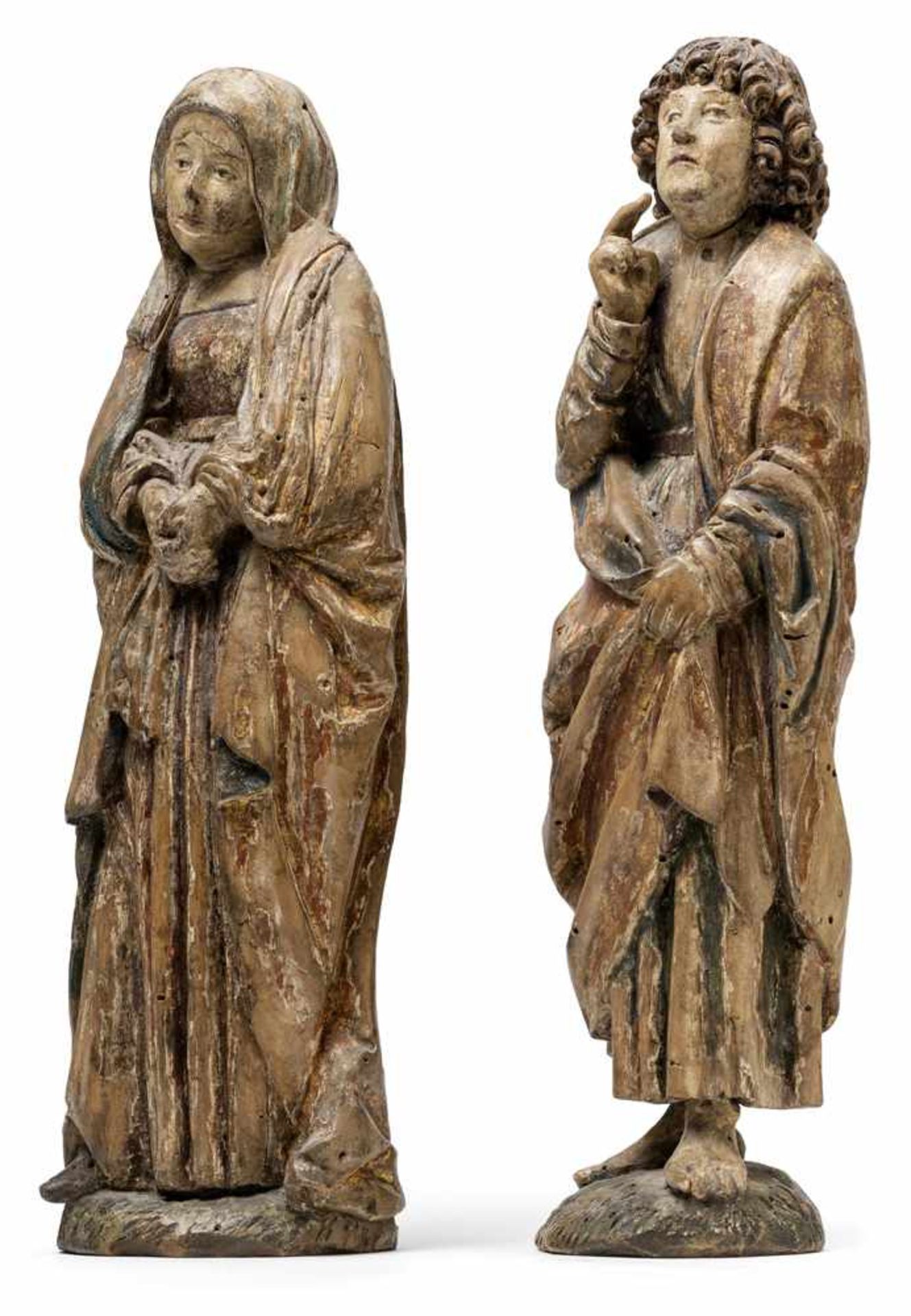 Trauernde Maria und JohannesBayerisch Schwaben, um 1490H. 26 cmLinde, vollrund gearbeitet. - Bild 3 aus 5