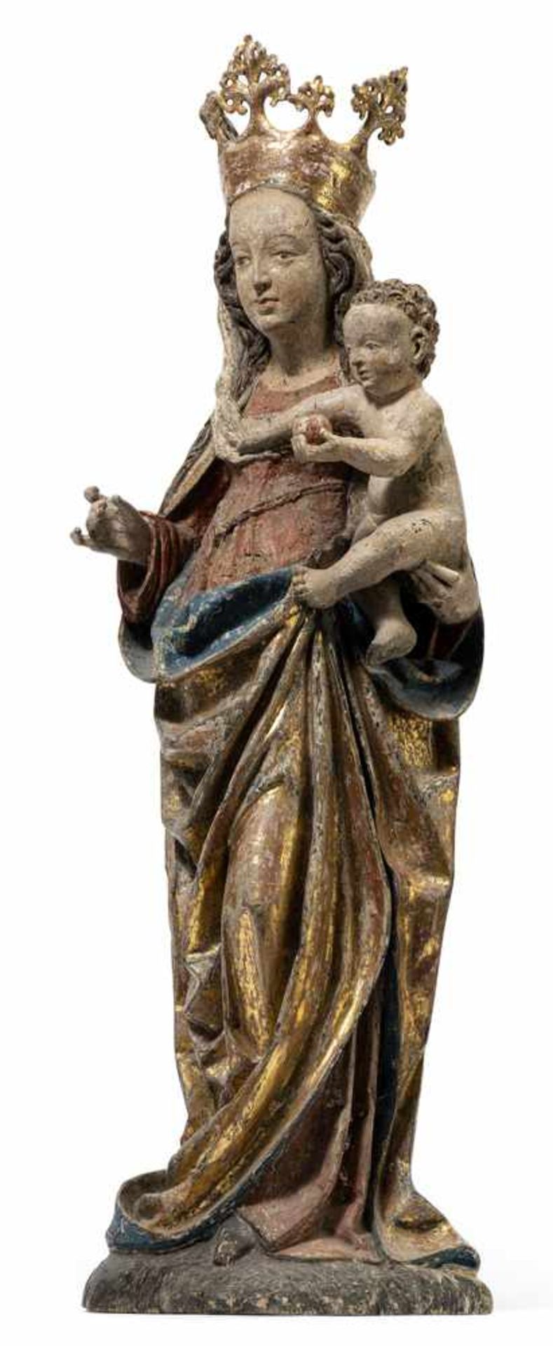 Madonna mit KindOberösterreich, um 1490H. 92 cmBekrönte stehende Madonna mit Kind, rückseitig - Bild 2 aus 2