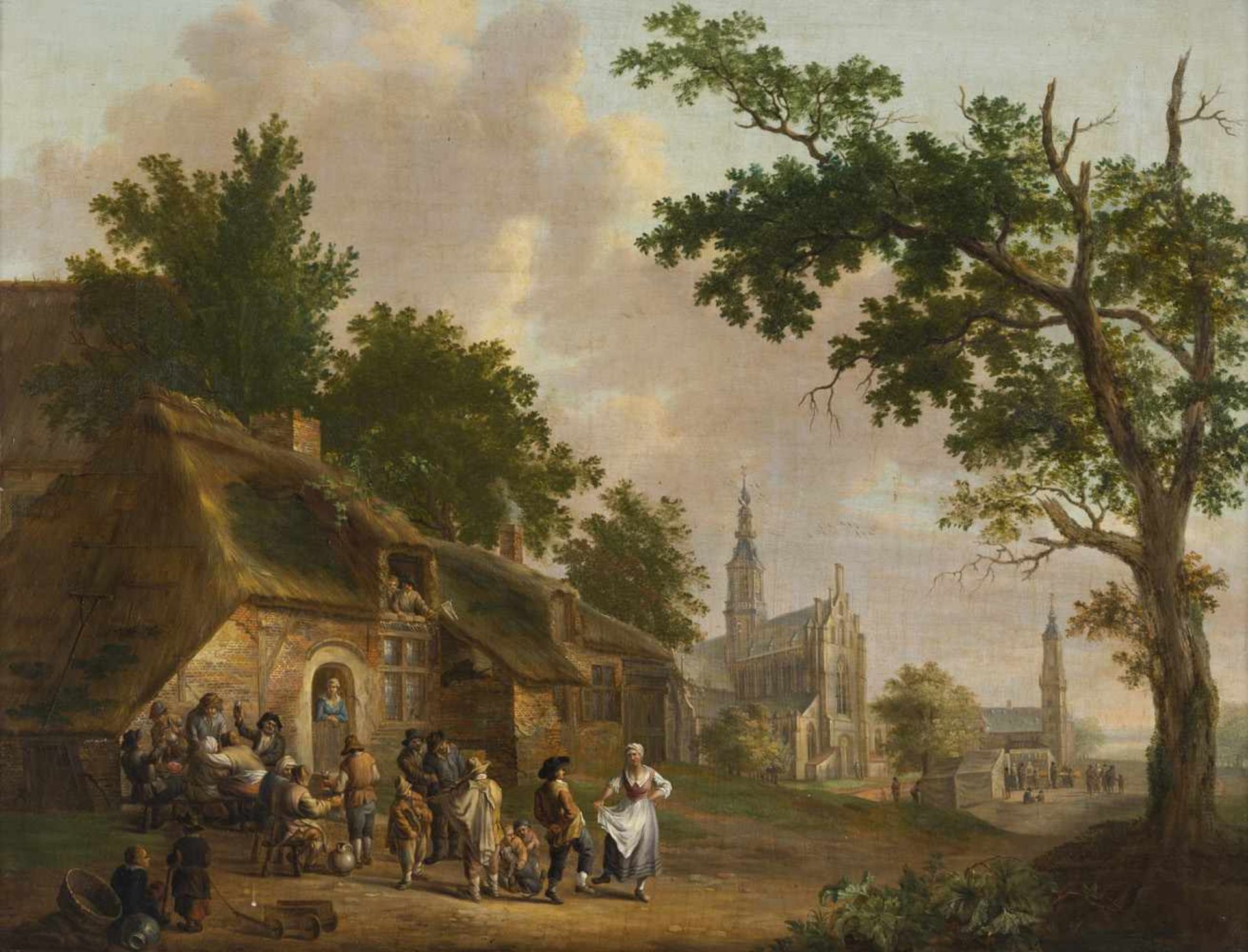Lambrechts, Jan Baptist (attr.)Antwerpen 1680 - nach 173152 x 68 cmTanzende und trinkende Bauern vor