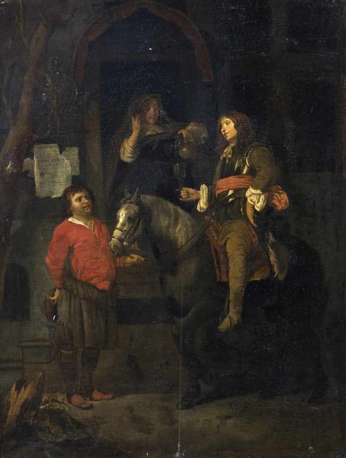 Metsu, Gabriel (nach)Leiden 1629 - Amsterdam 166765 x 49 cmDer Satteltrunk. Öl/Holz, rückseitig