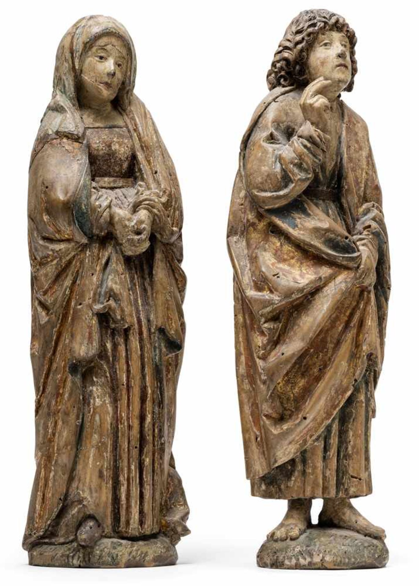 Trauernde Maria und JohannesBayerisch Schwaben, um 1490H. 26 cmLinde, vollrund gearbeitet. - Bild 2 aus 5