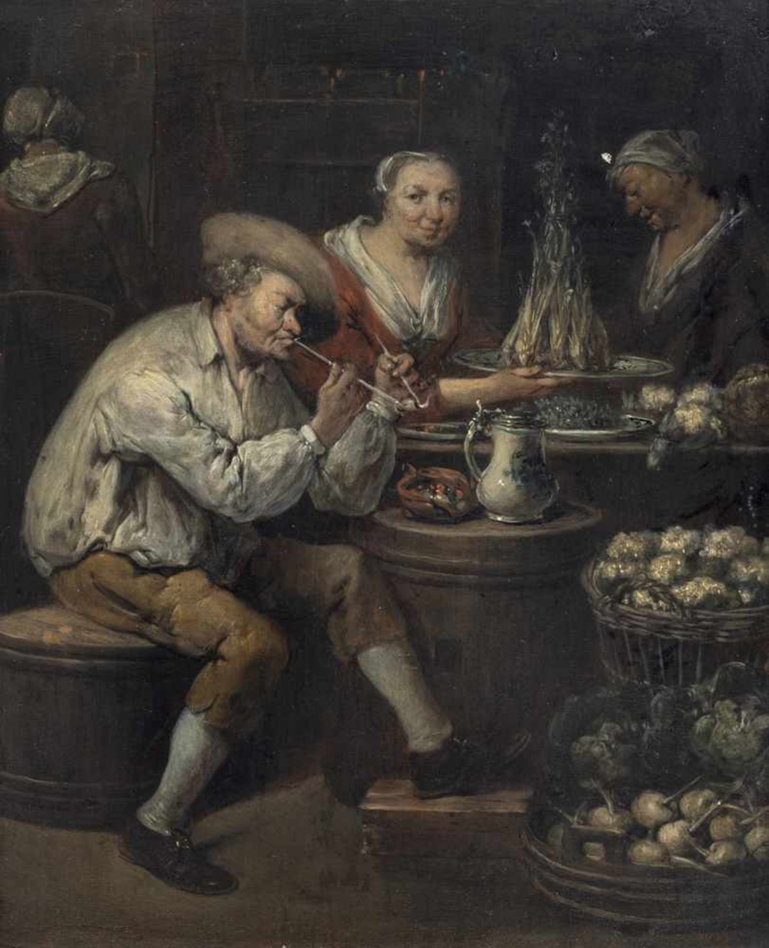 Lambrechts, Jan BaptistAntwerpen um 1680 - nach 173124 x 20,5 cmKücheninterieur mit Bauern. Öl/