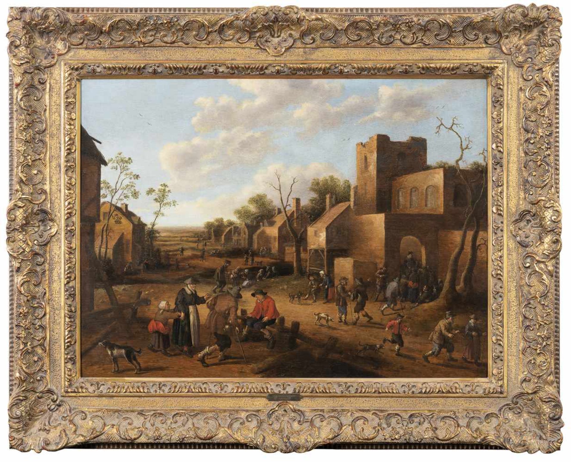 Droochsloot, Joost Cornelisz.45 x 60 cmReges Treiben auf einer Dorfstraße. Öl/Holz, rückseitig - Bild 2 aus 3