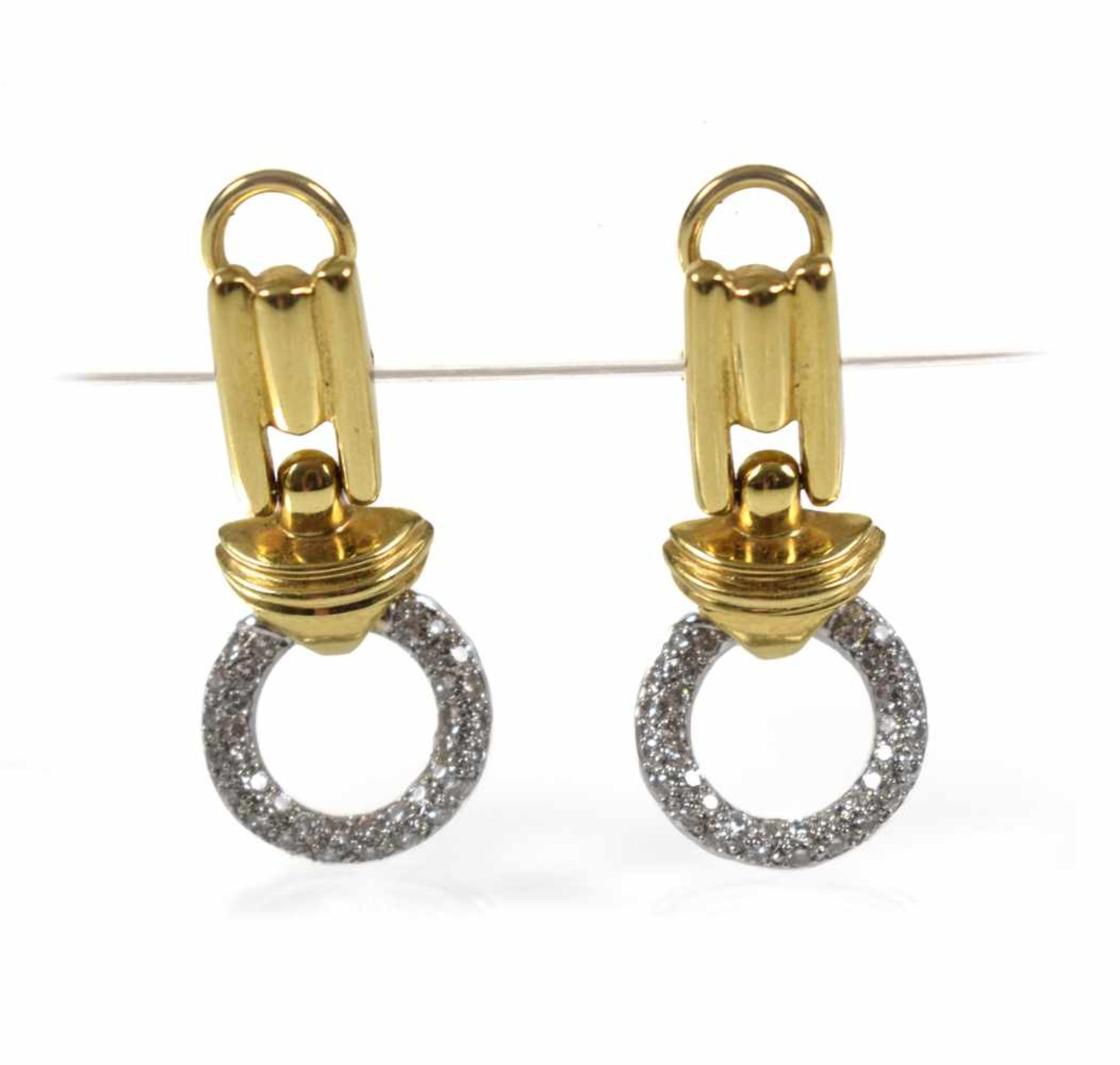 PAAR DIAMANT-GOLD-OHRCLIPS750 GELB-/WEISSGOLDL. 3,5 CM