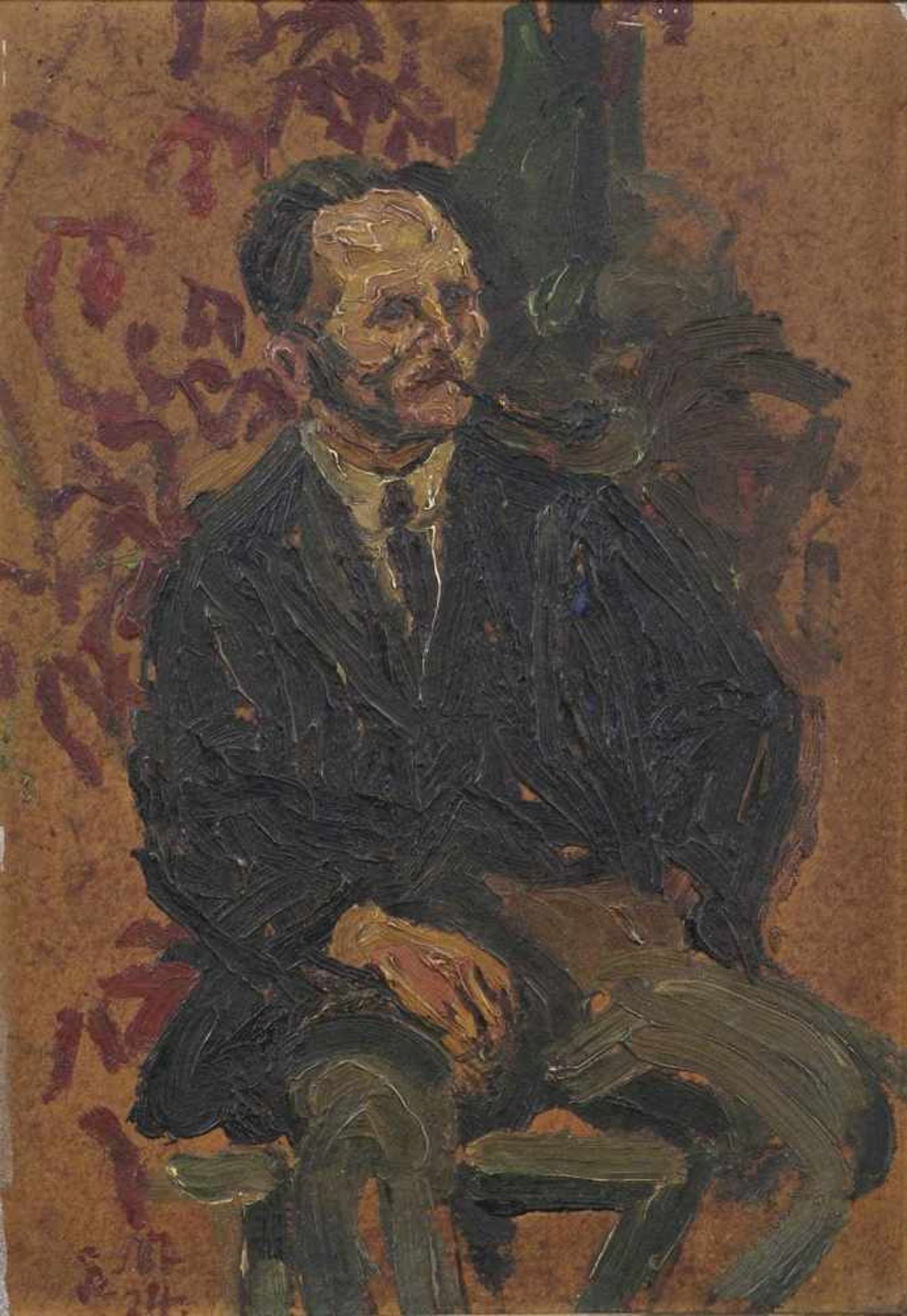 Stirner, KarlEllwangen, 1882 - 194321 x 15 cm, R.Sitzender Mann mit Pfeife, 1924. Öl auf Karton.