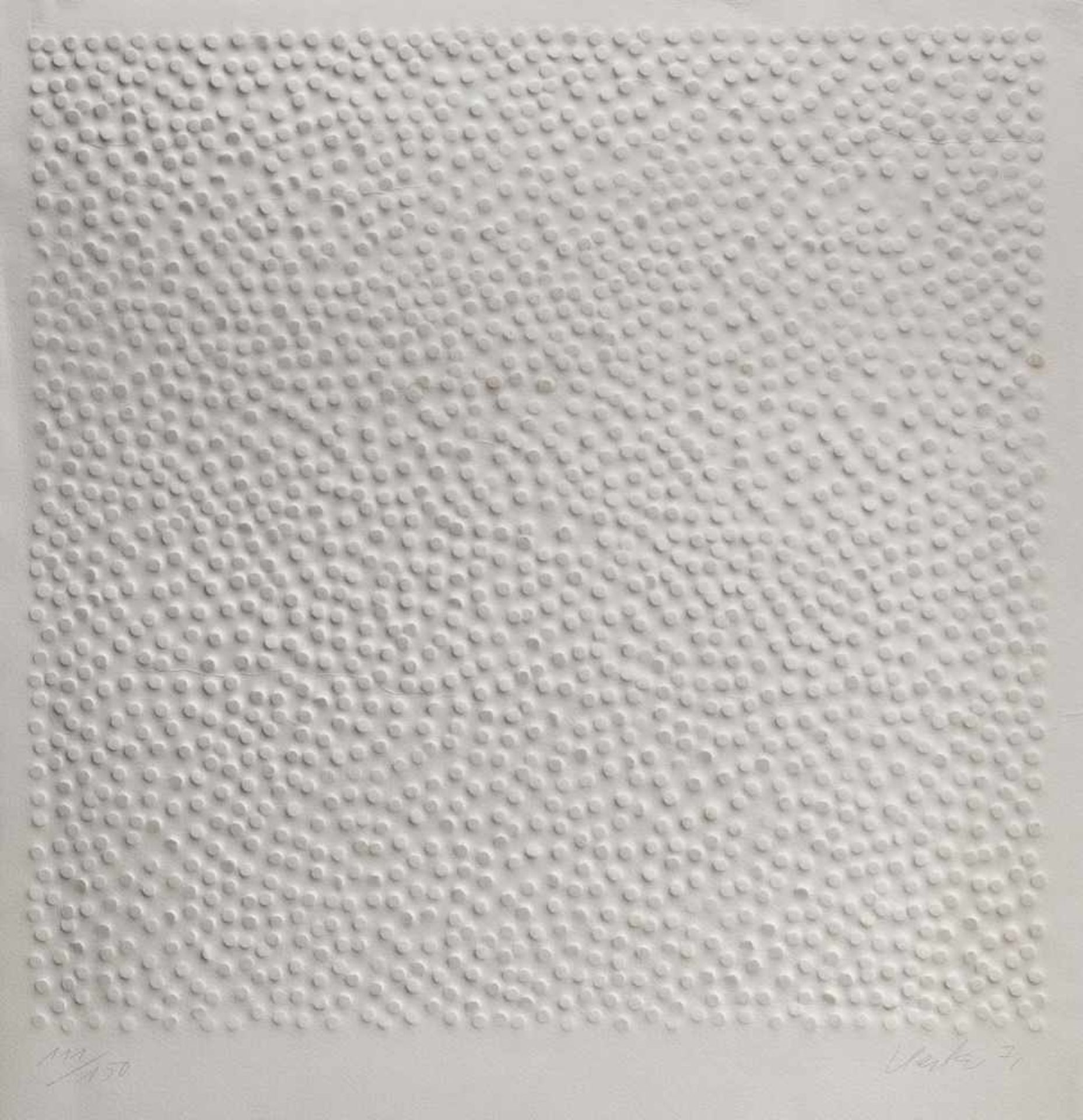 Uecker, GüntherWendorf/Mecklenburg, geboren 193046,5 x 46cm,o.R.Ohne Titel, 1971. Prägedruck auf