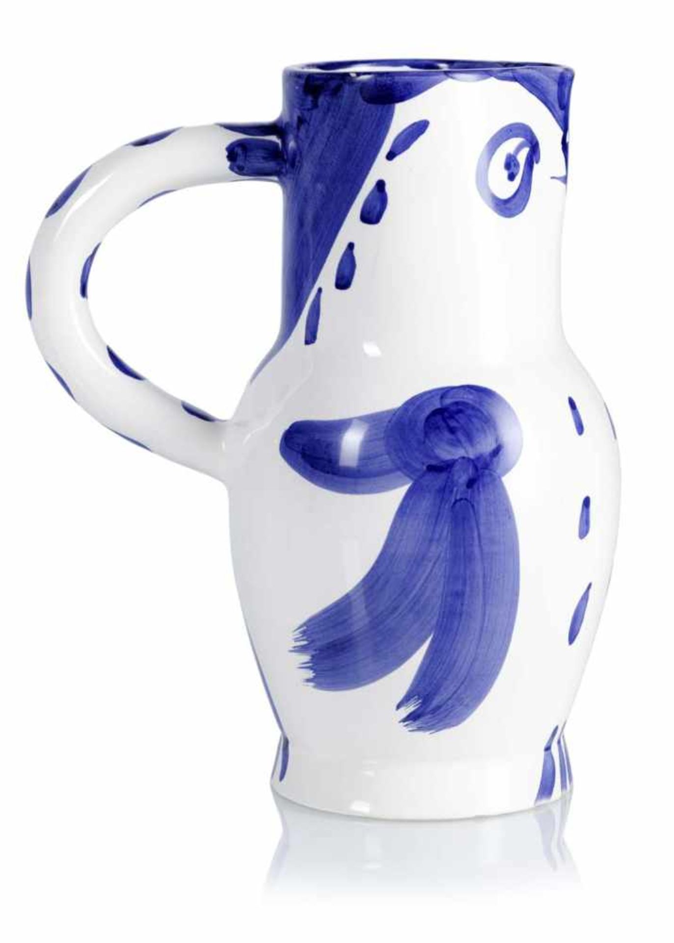 Picasso, PabloMalaga, 1881 - Mougins, 1973H. 24,5 cm"Owl", 1954. Weißer Scherben, blau auf weiß - Image 2 of 3