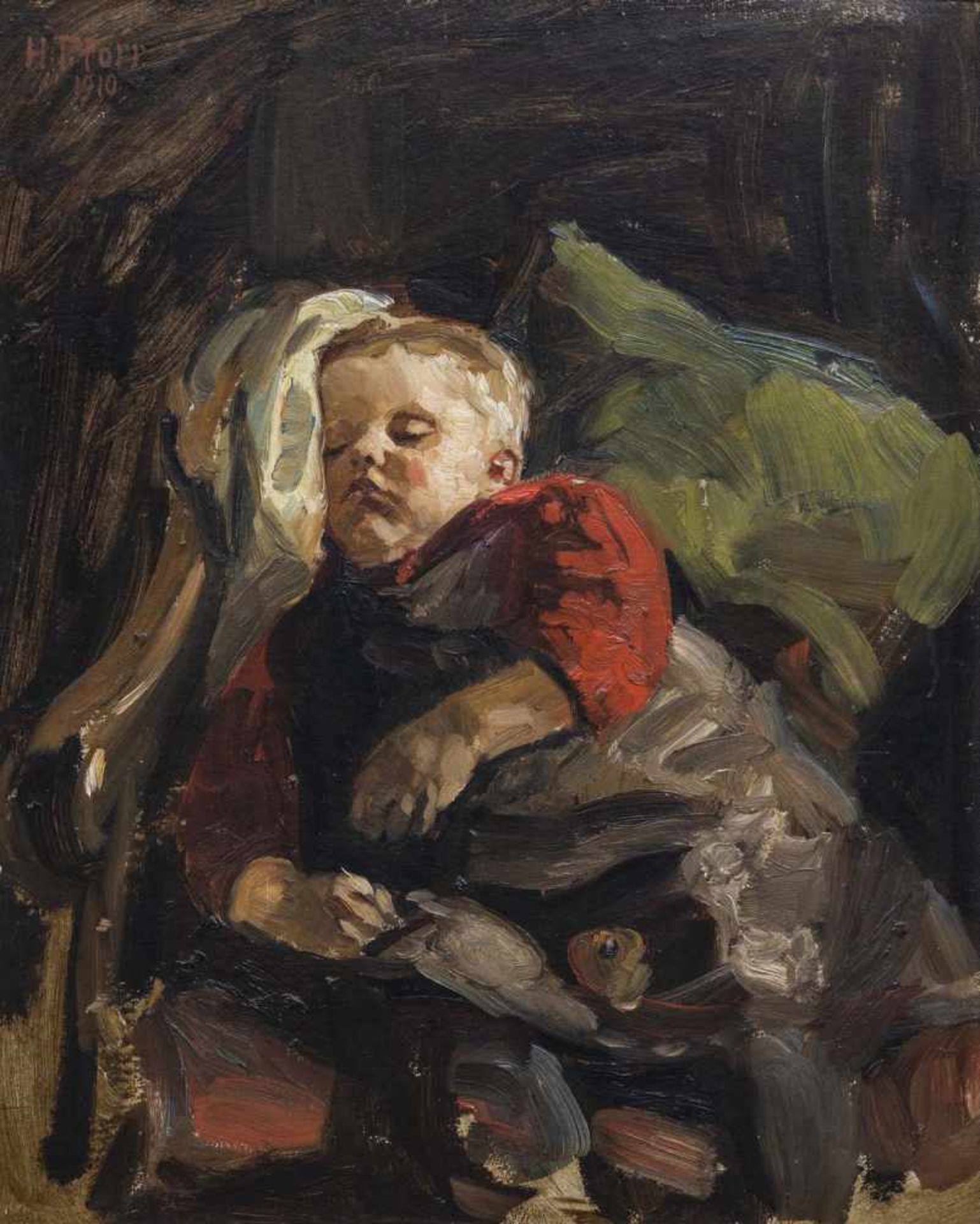 Pforr, HeinrichLaudenbach, 1880 - 197049 x 38 cm,R.Schlafender Junge, 1910. Öl auf Karton. In Öl