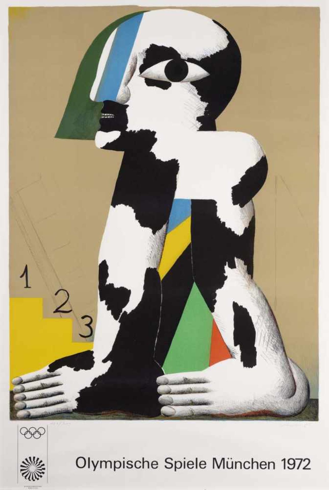 Antes, HorstHeppenheim, geboren 1936105,5 x 70 cm,R."Schwarz - weiß - gefleckte Figur (Olympia)",