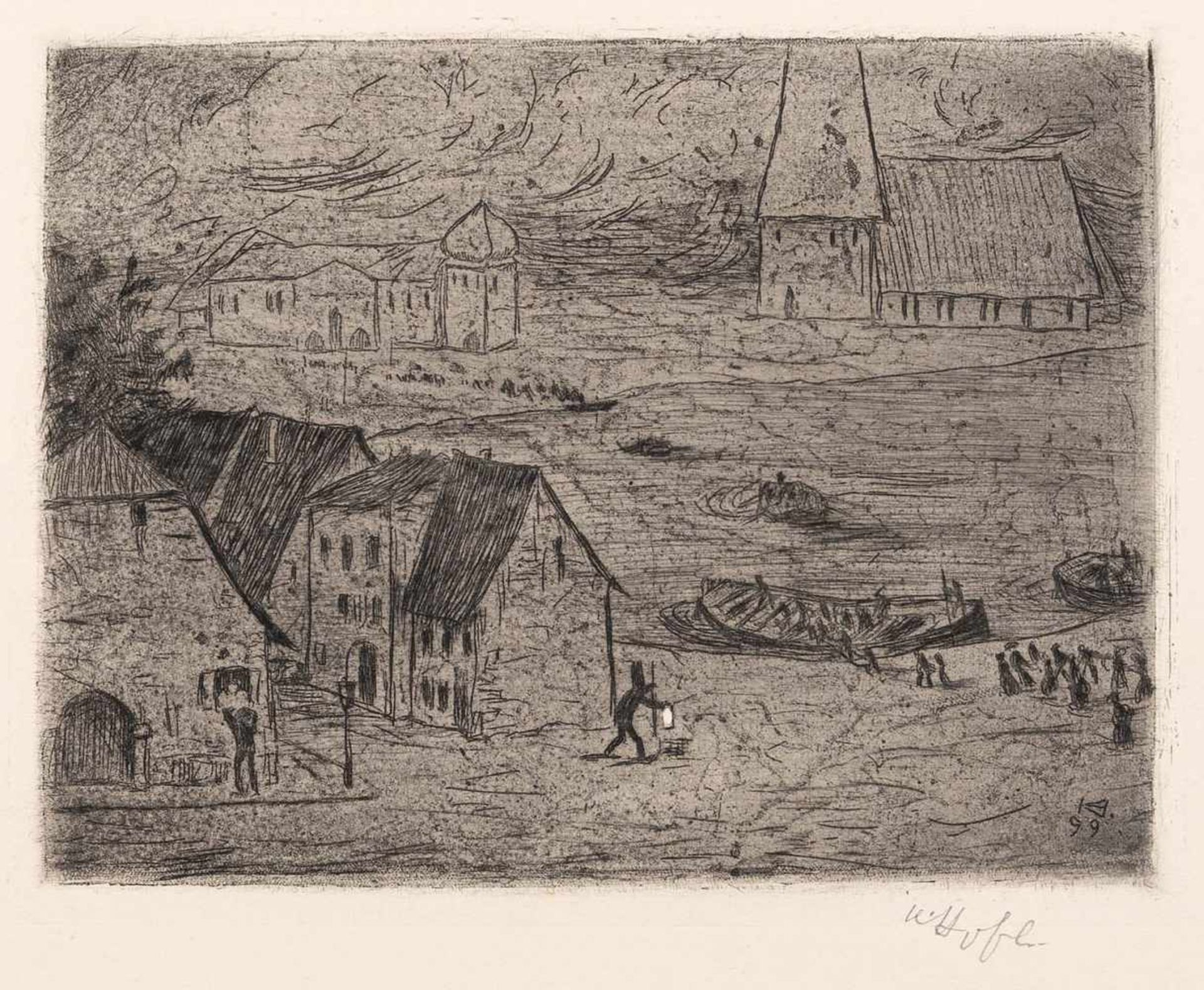 Hofer, KarlKarlsruhe, 1878 - Berlin, 195513,1x17,9cm,o.R."Nächtliche Überfahrt", 1899. Radierung auf