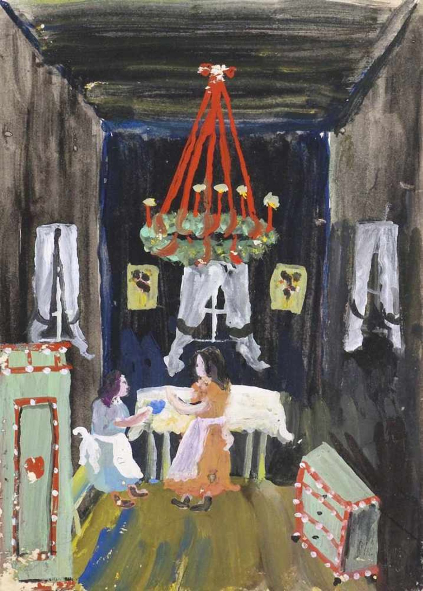 Stirner, KarlEllwangen, 1882 - 194314,5x10,5, o.R.2 Bl.: Weihnachtlich geschmückte Stube. Gouache