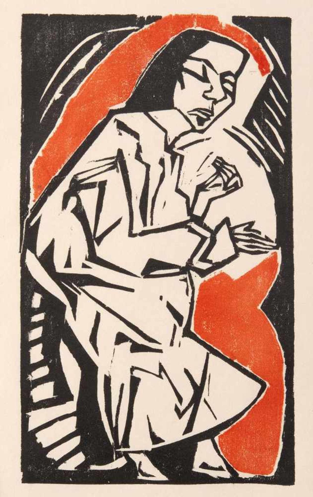 Heckel, ErichDöbeln, 1883 - Hemmenhofen, 197018 x 10,5 cm,R."Liegende", 1913. Farbholzschnitt auf