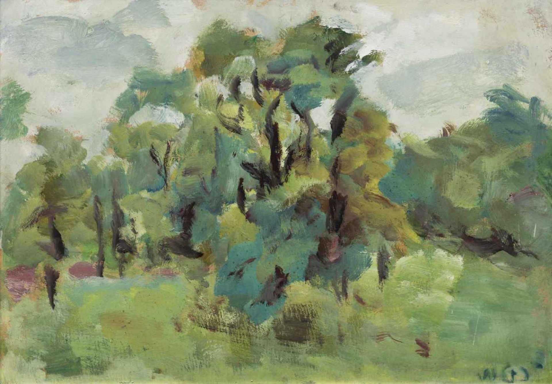 Geyer, WilhelmStuttgart, 1900 - Ulm, 196839 x 55 cm,R.Landschaft mit Bäumen, 1950er Jahre. Öl auf