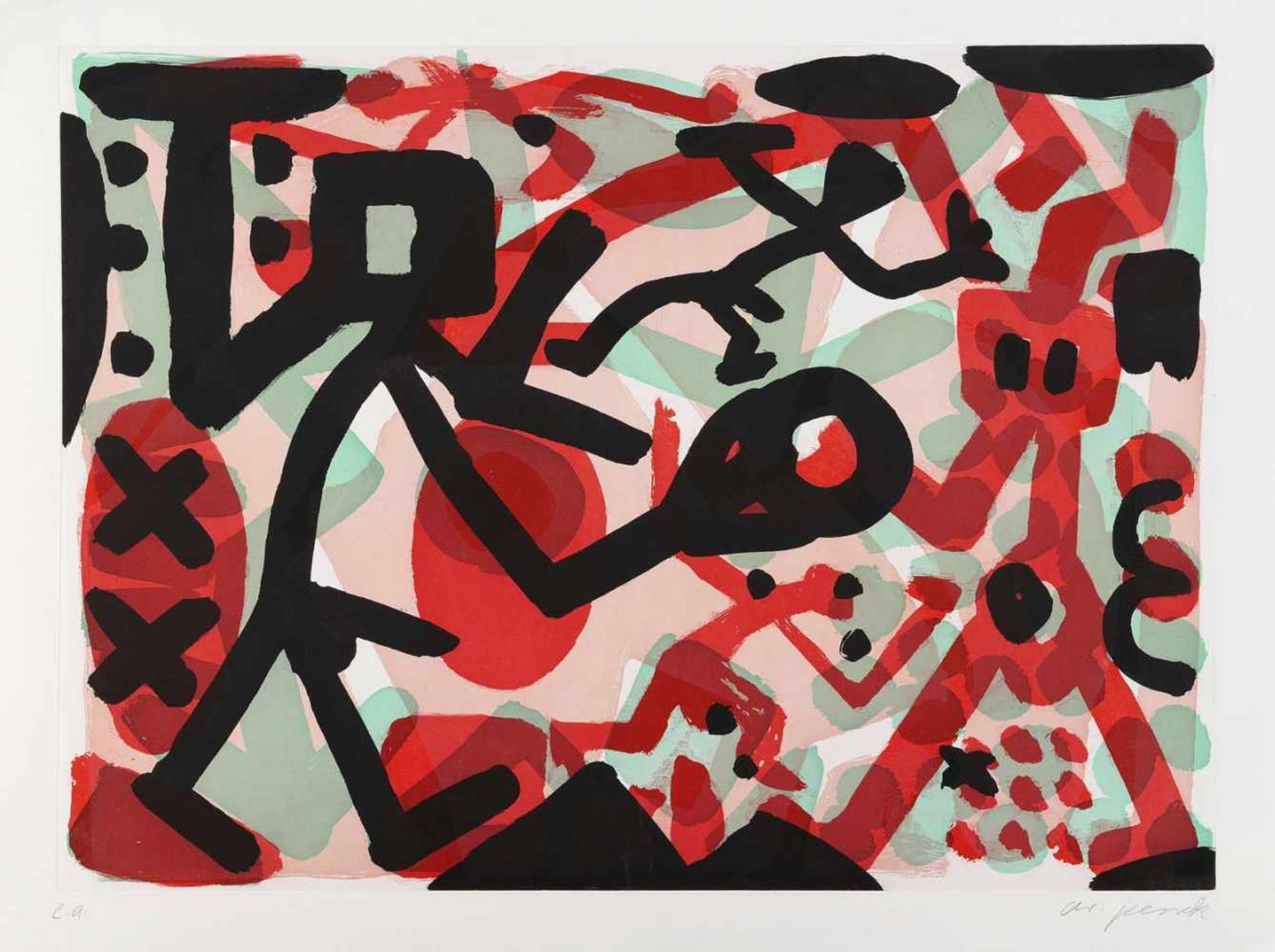 Penck, A.R., d.i. Ralf WinklerDresden, 1939 - Zürich, 201766,5x89,5cm,o.R.Ohne Titel.