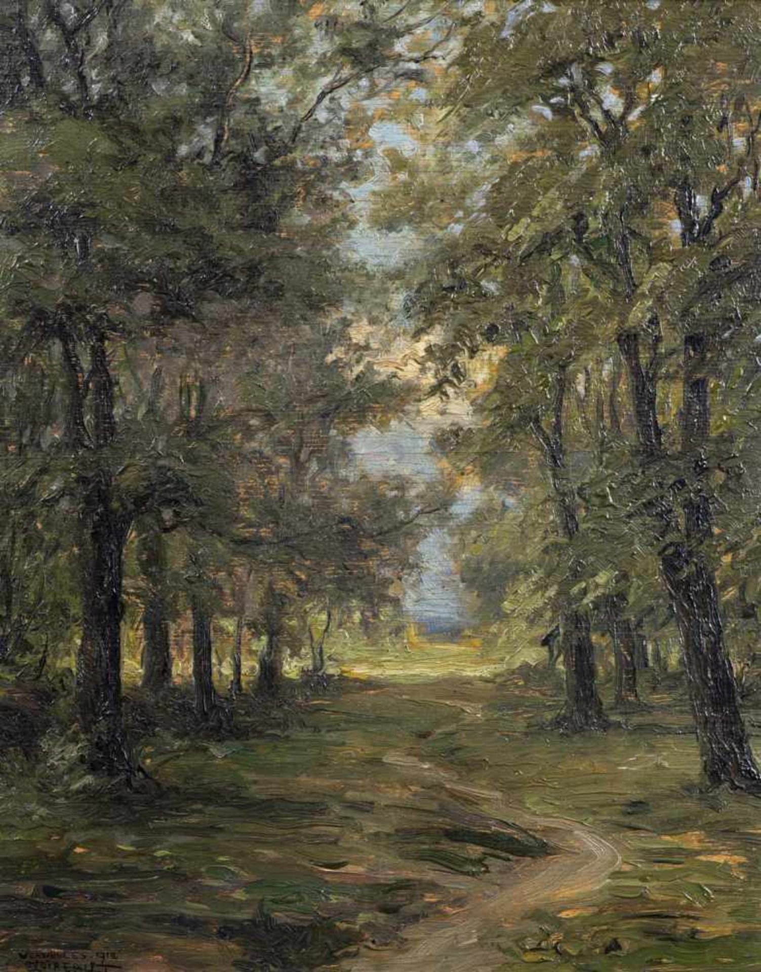 Noireaut, LéonParis, 1886 - (?), 196042 x 33 cm,R.Waldweg bei Versailles, 1912. Öl auf Holz. In Öl