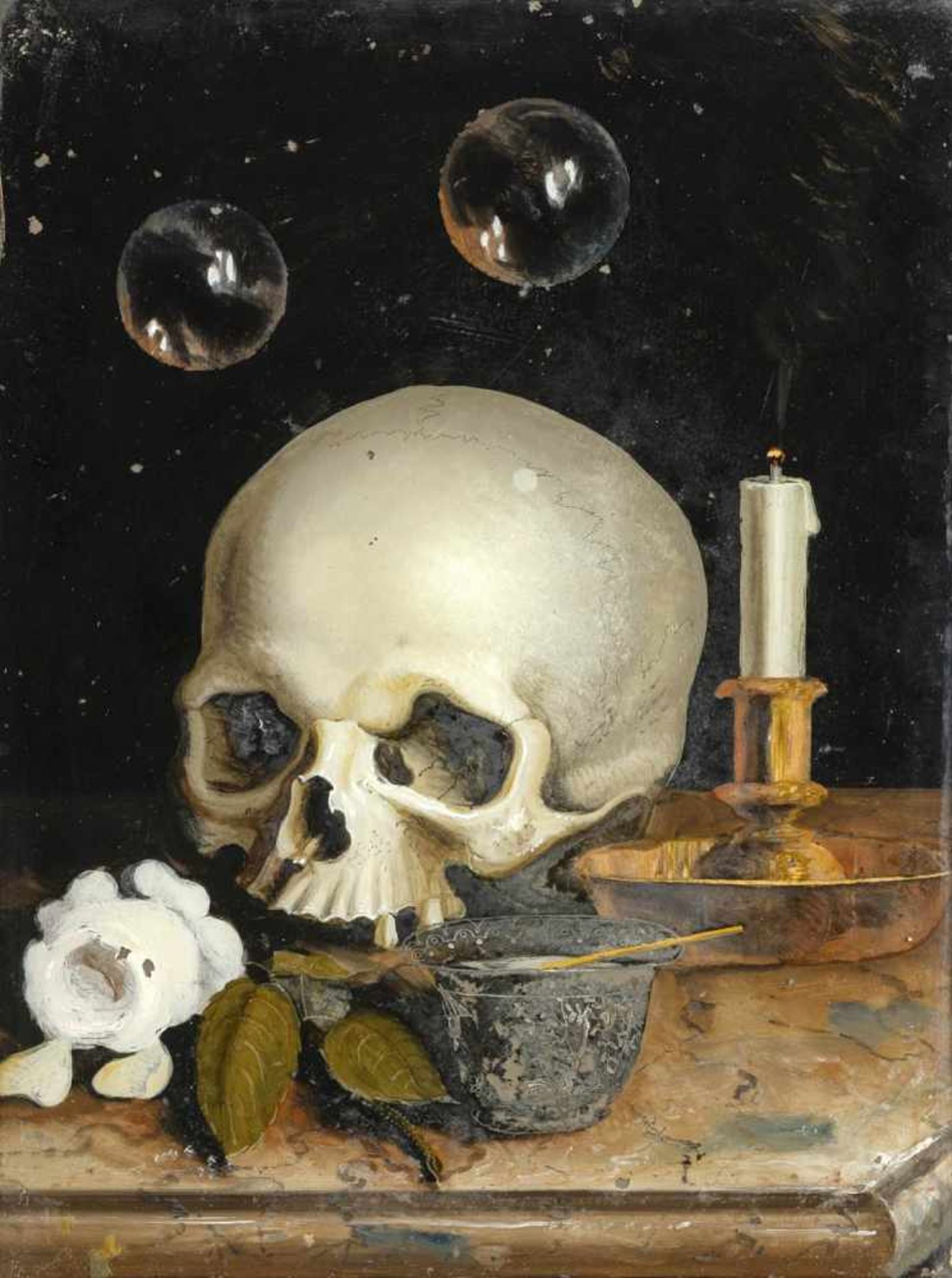 Hinterglasbild - Memento MoriSchweiz, wohl Zürich, 18. Jahrhundert32 x 24 cmMemento-Mori Stilleben