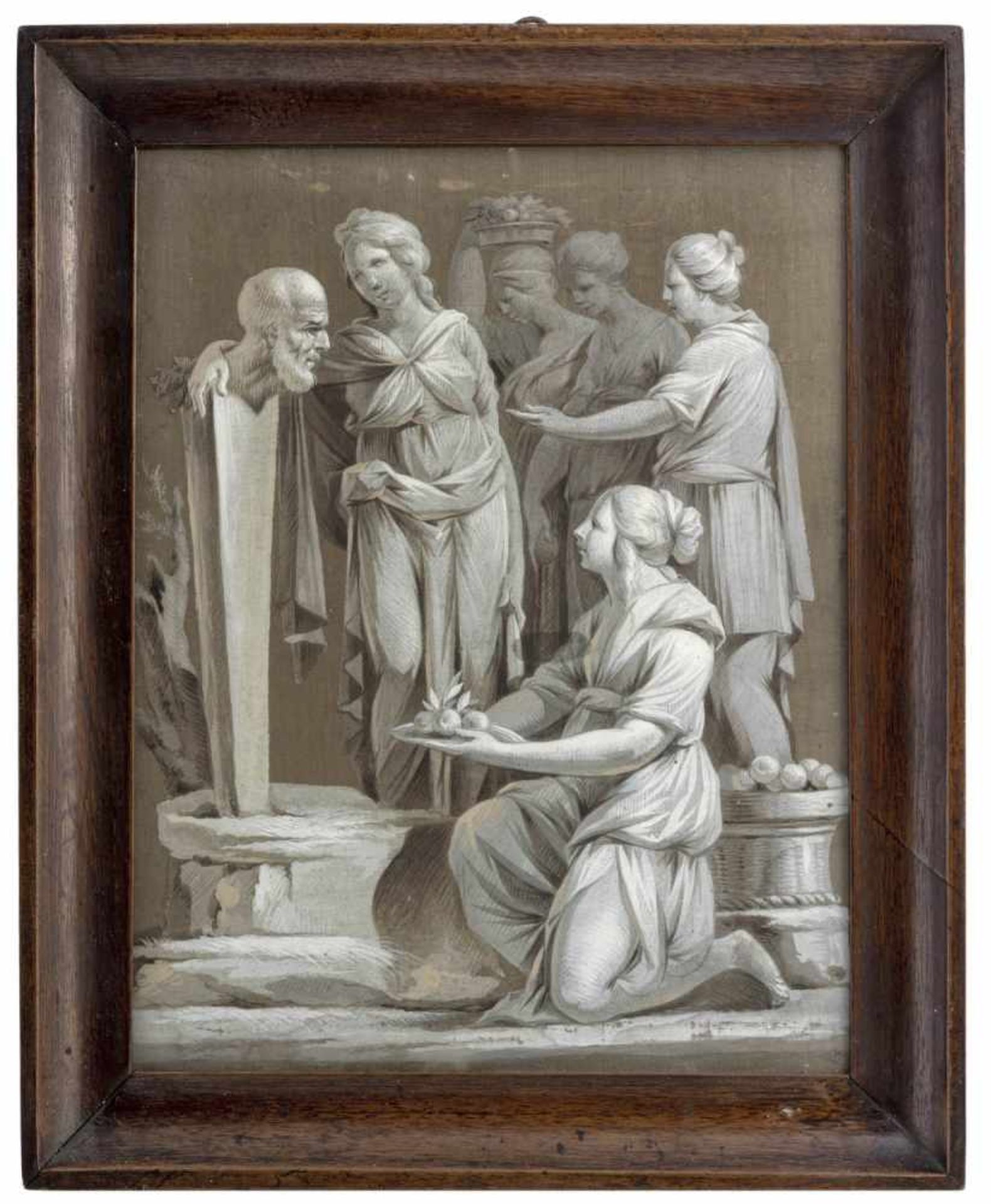 Paar klassizistische SeidenmalereienWohl Frankreich, um 180032x25 cmGrisaille-Malerei auf Seide. - Bild 3 aus 3