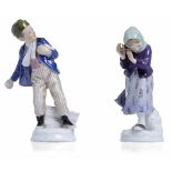 Schneeball spielendes KinderpaarAlfred König für Meissen, um 1905H. 13/14,5 cmJunge, Schneebälle