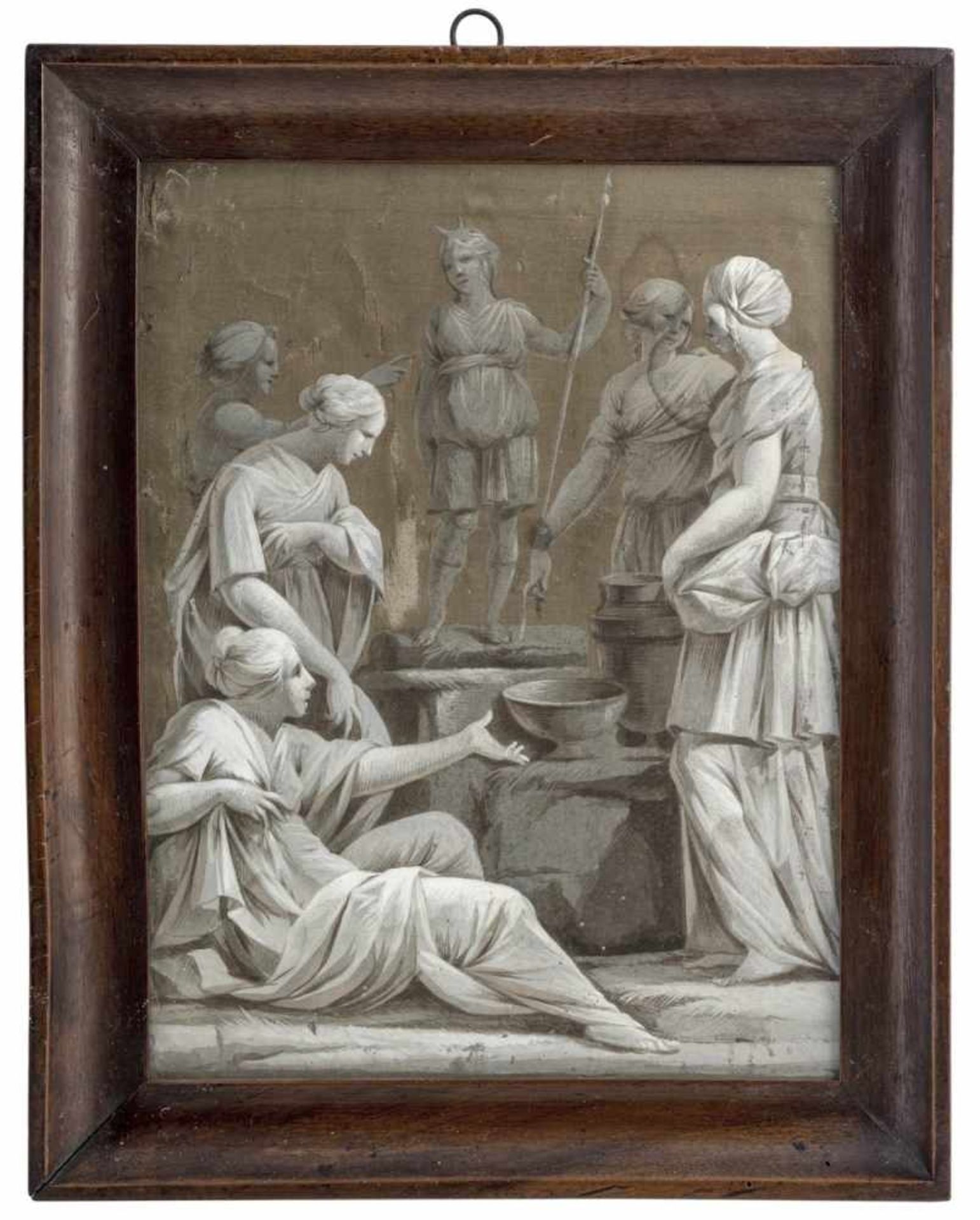 Paar klassizistische SeidenmalereienWohl Frankreich, um 180032x25 cmGrisaille-Malerei auf Seide. - Bild 2 aus 3