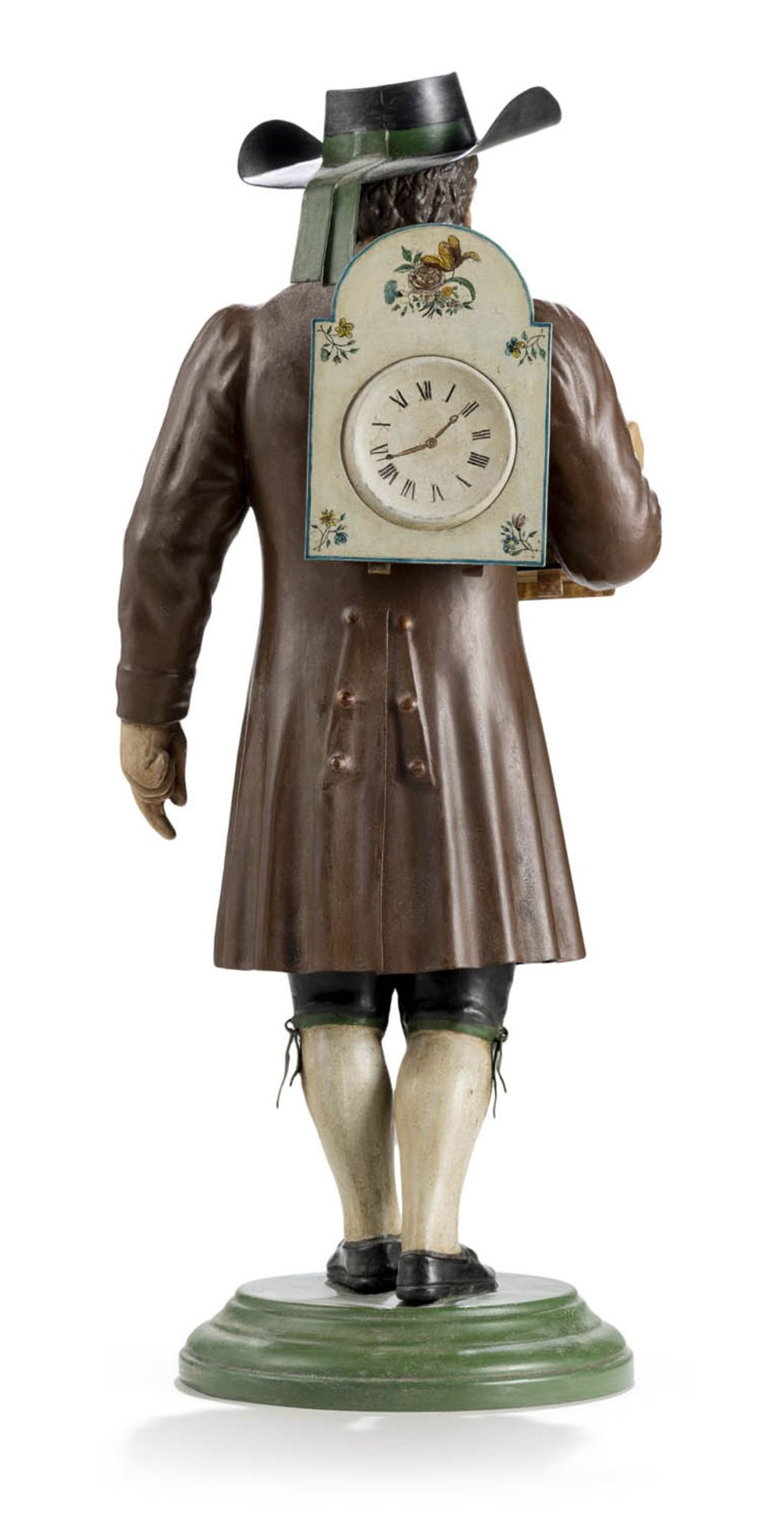 Schwarzwälder Uhrenträger19. JahrhundertH. 37 cmUhrenträger in zeitgenössischer Kleidung. Bemaltes - Bild 2 aus 5