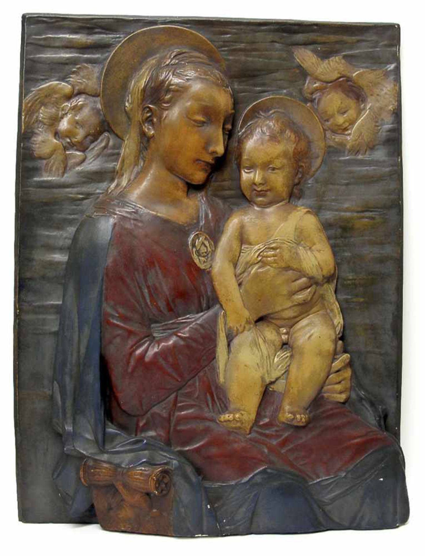 MADONNA MIT KIND, ITALIEN,RELIEF, GIPS, BEMALT69 X 53 CM