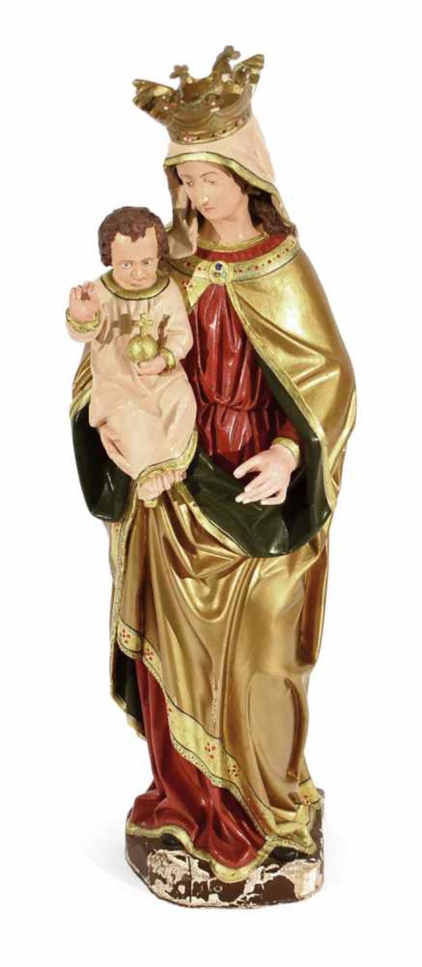 MADONNA MIT KIND IM BAROCKENSTIL, FARBIG GEFASSTH. 110 CM