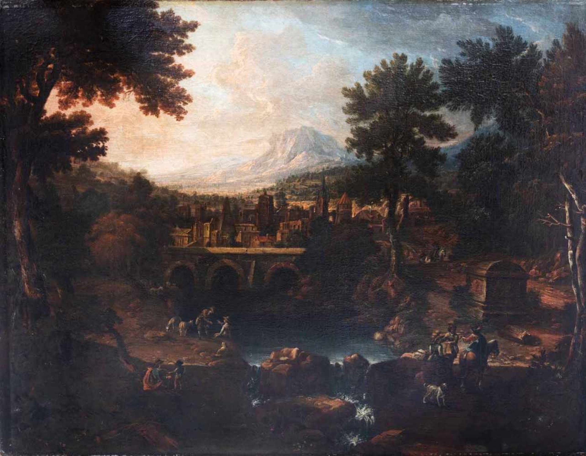 Bredael, Pieter van (Kreis)Antwerpen 1629 - 171974 x 92 cmWeite italienisierende Landschaft mit