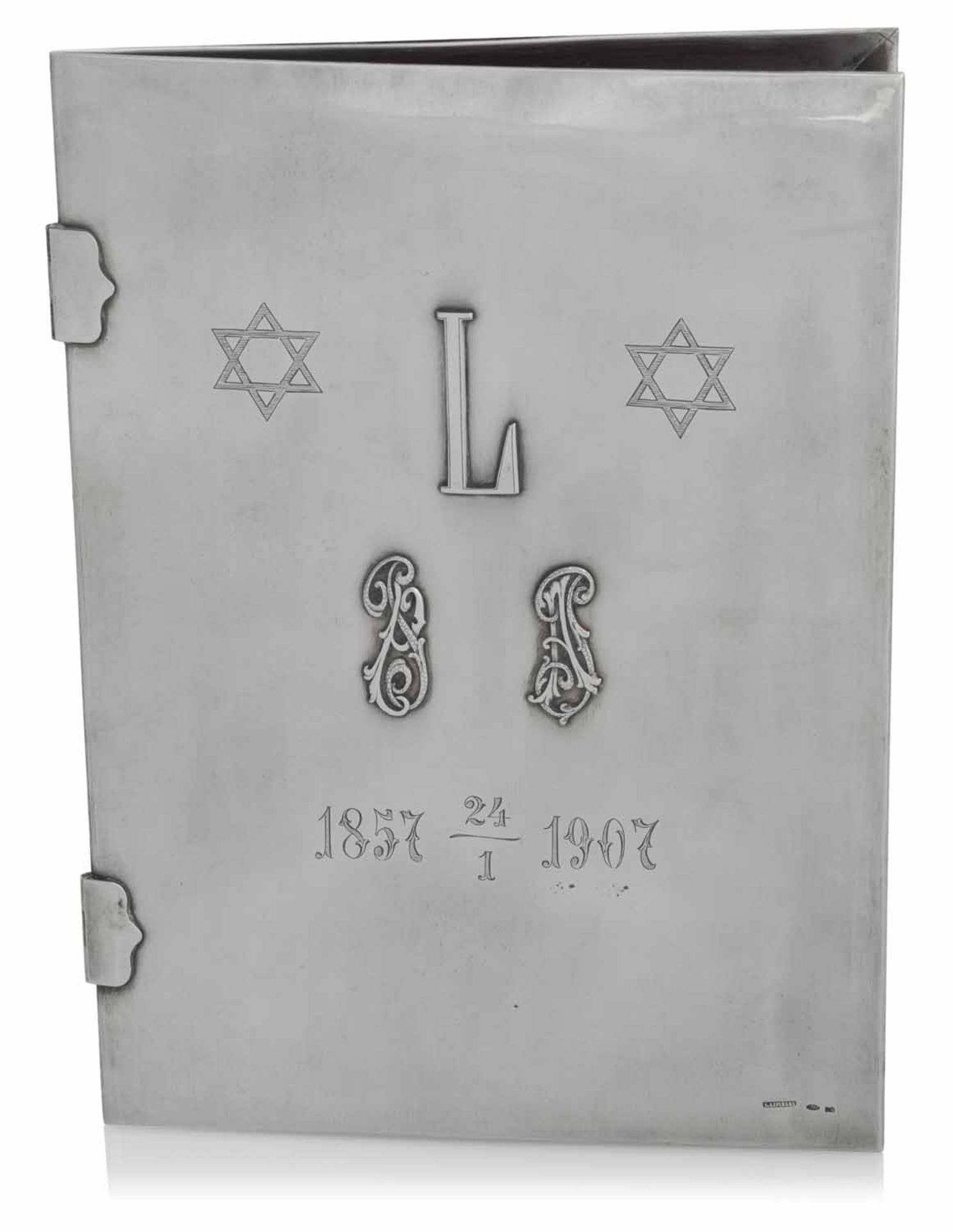 Judaica Briefmappe mit Monogrammen und DavidsternenWarschau, datiert 190728,5 x 20,5 cmBuchrücken-