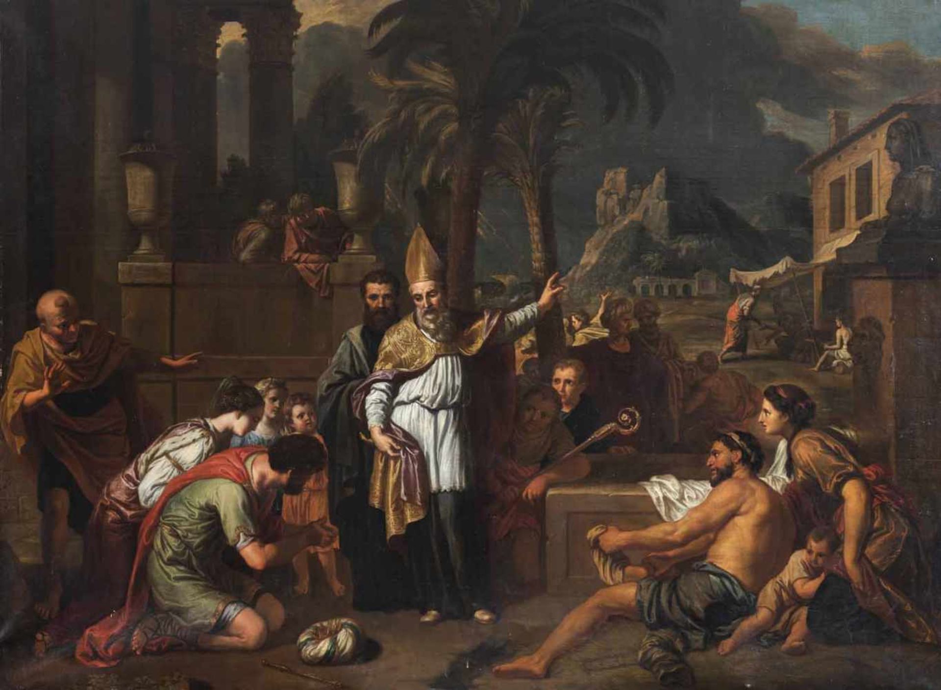 Janssens, Victor Honoré Brüssel 1658 - 1736 162 x 215 cm Der heilige Nikolaus in Kilikien. Öl/Lwd./