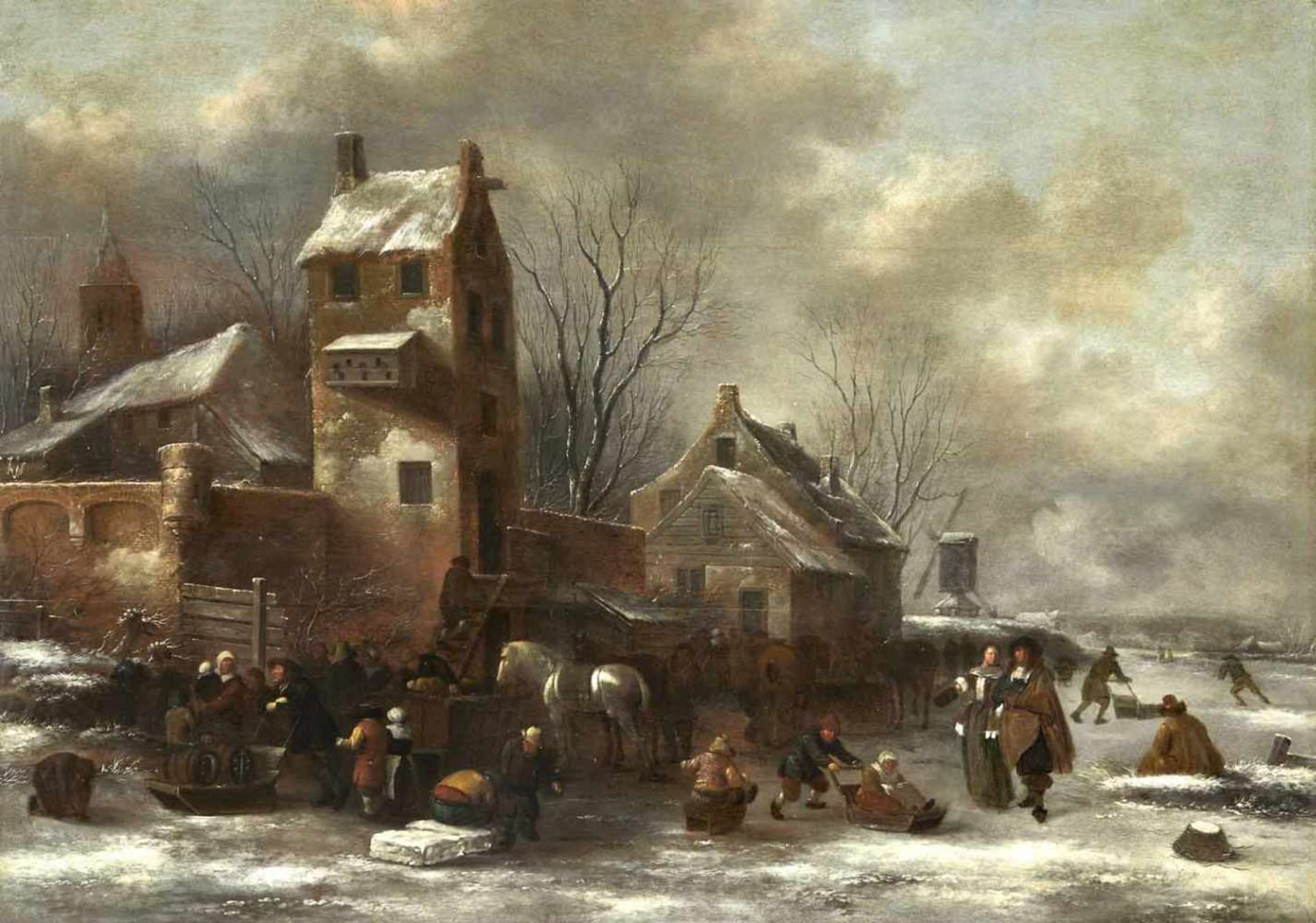 Molenaer, KlaesHaarlem um 1630 - 167658 x 82 cmFröhliche Dorfgemeinschaft auf einem zugefrorenen