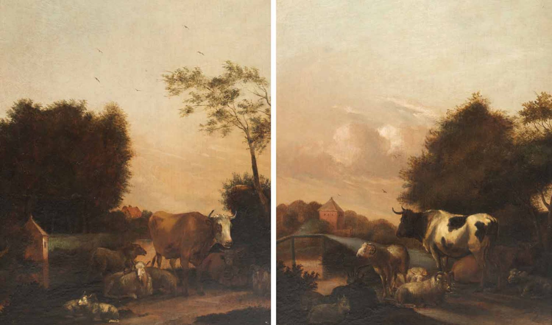 Klomp, Albert Jansz.Amsterdam 1618 - 168842 x 35 cmZwei abendliche Landschaften mit Tierherde.