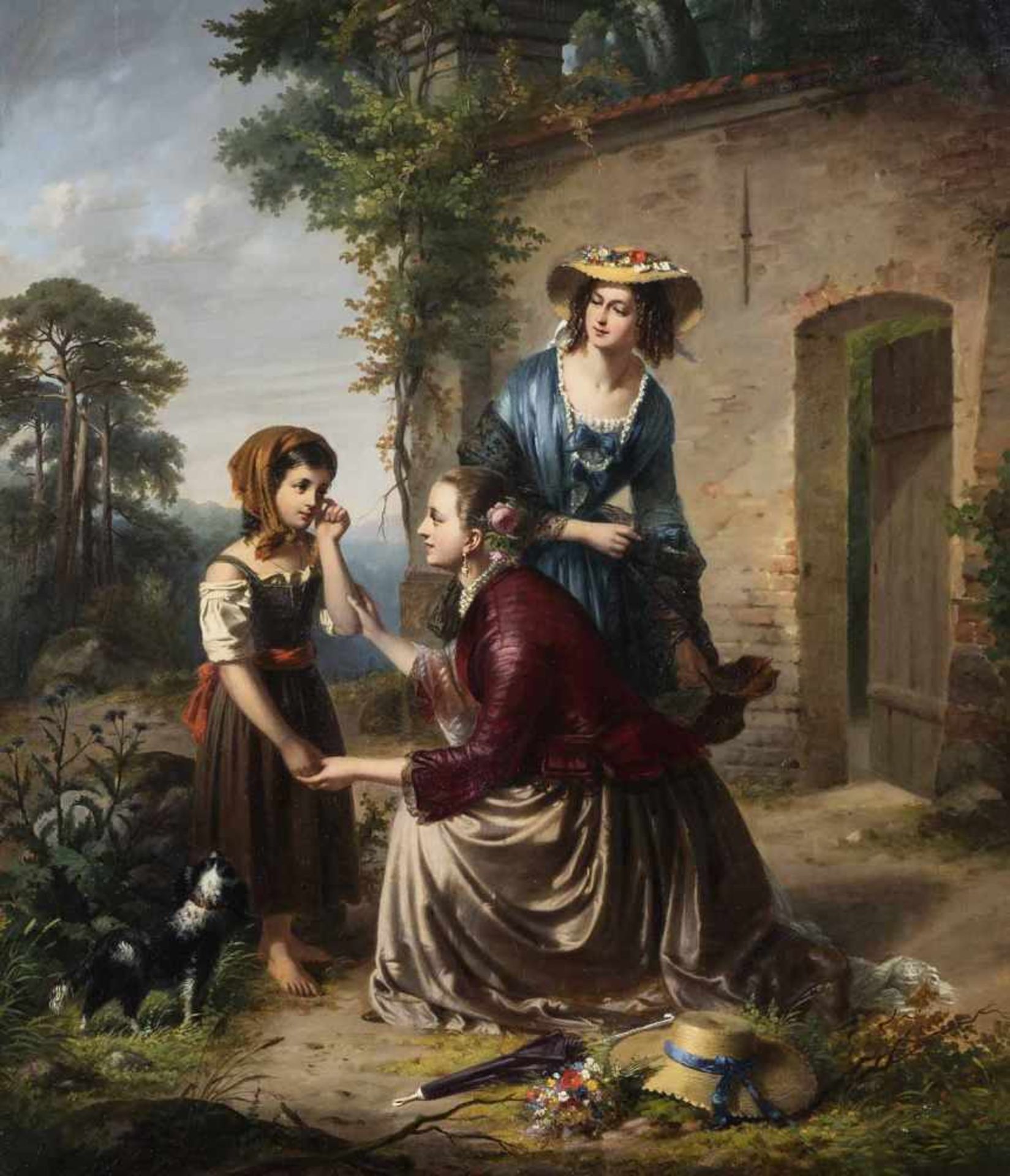 Weyde, JuliusBerlin 1822 - Stettin 186080 x 70 cmVerirrtes Mädchen, dessen sich zwei junge Damen - Bild 2 aus 2