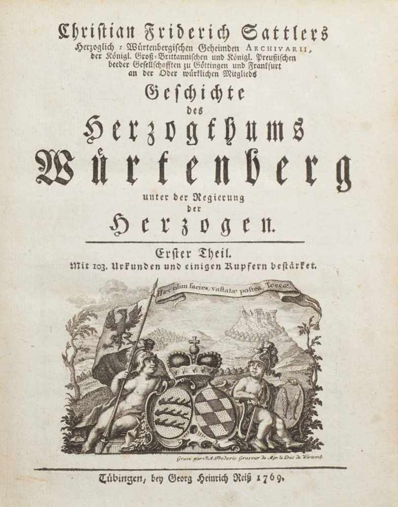 Sattler, Christian FriedrichStuttgart 1705 - 1785Geschichte des Herzogthums Würtenberg, Tübingen, - Image 6 of 6