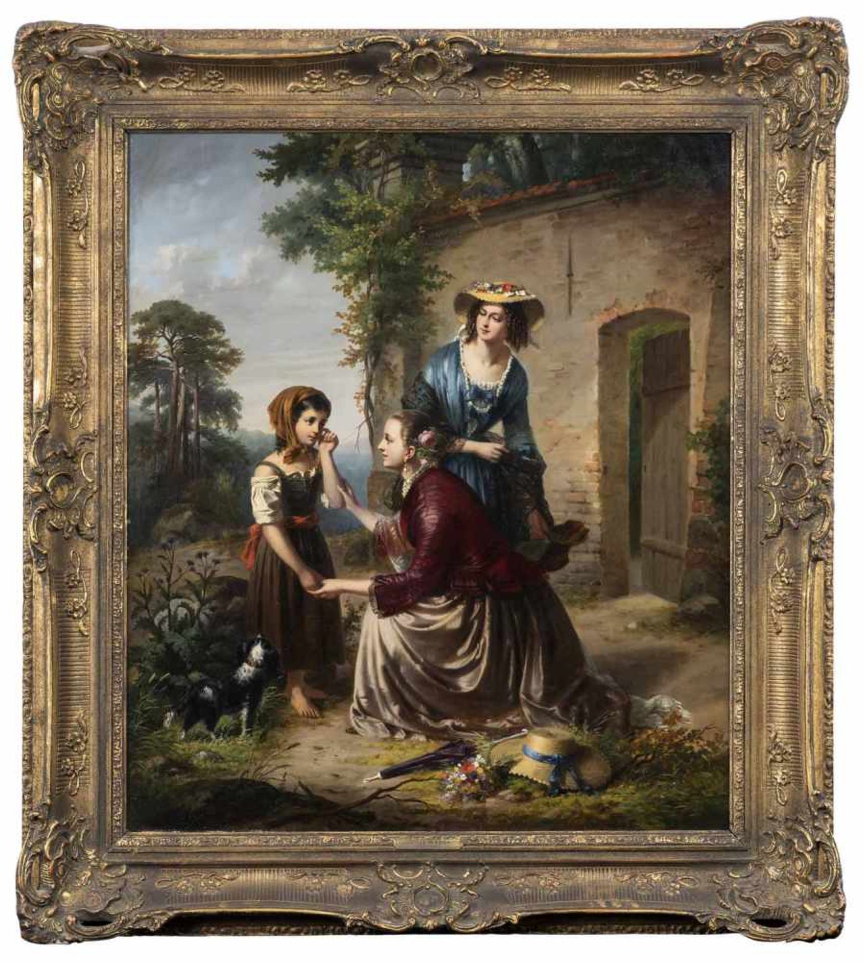 Weyde, JuliusBerlin 1822 - Stettin 186080 x 70 cmVerirrtes Mädchen, dessen sich zwei junge Damen