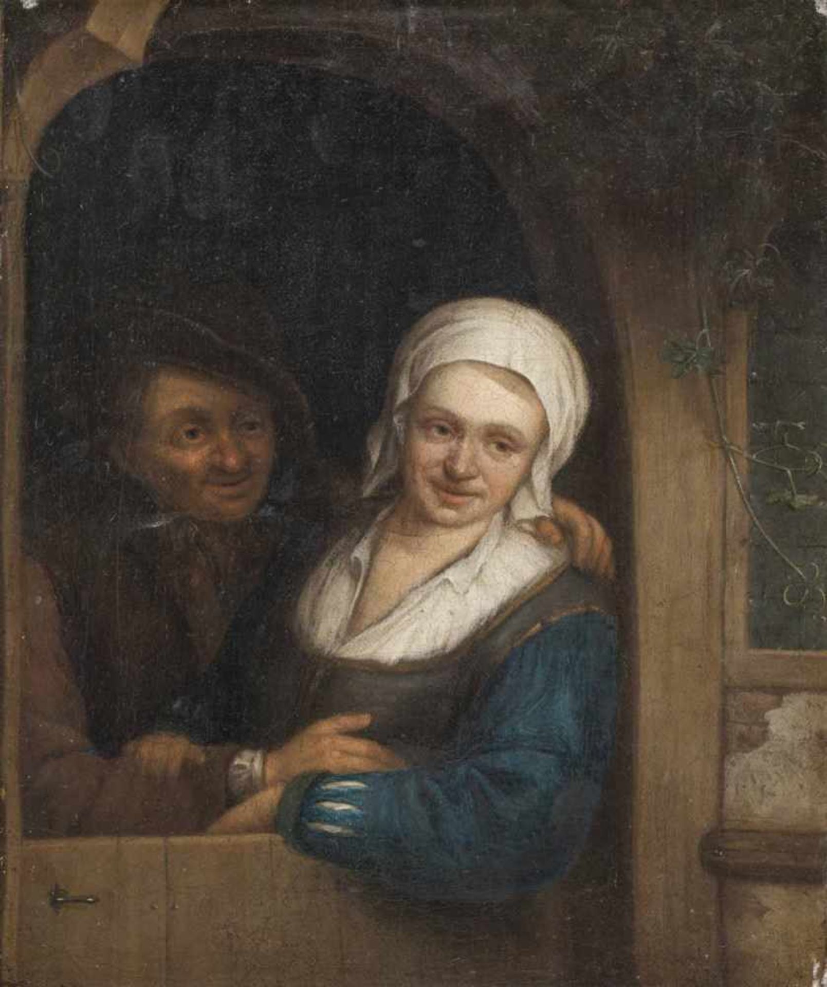 Ostade, Adriaen van (nach)Haarlem 1610 - 168432 x 27 cmPaar im Hauseingang. Öl/Lwd./Lwd.