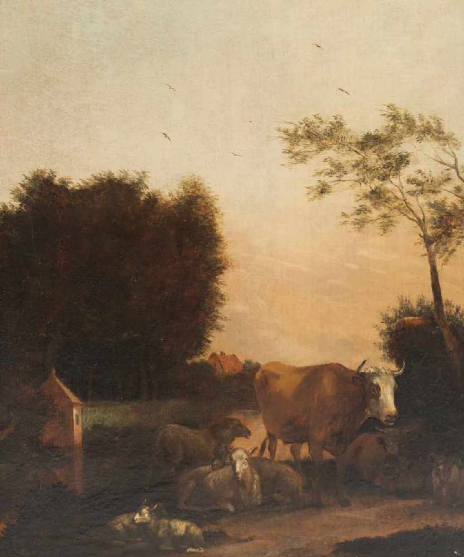 Klomp, Albert Jansz.Amsterdam 1618 - 168842 x 35 cmZwei abendliche Landschaften mit Tierherde. - Bild 2 aus 3