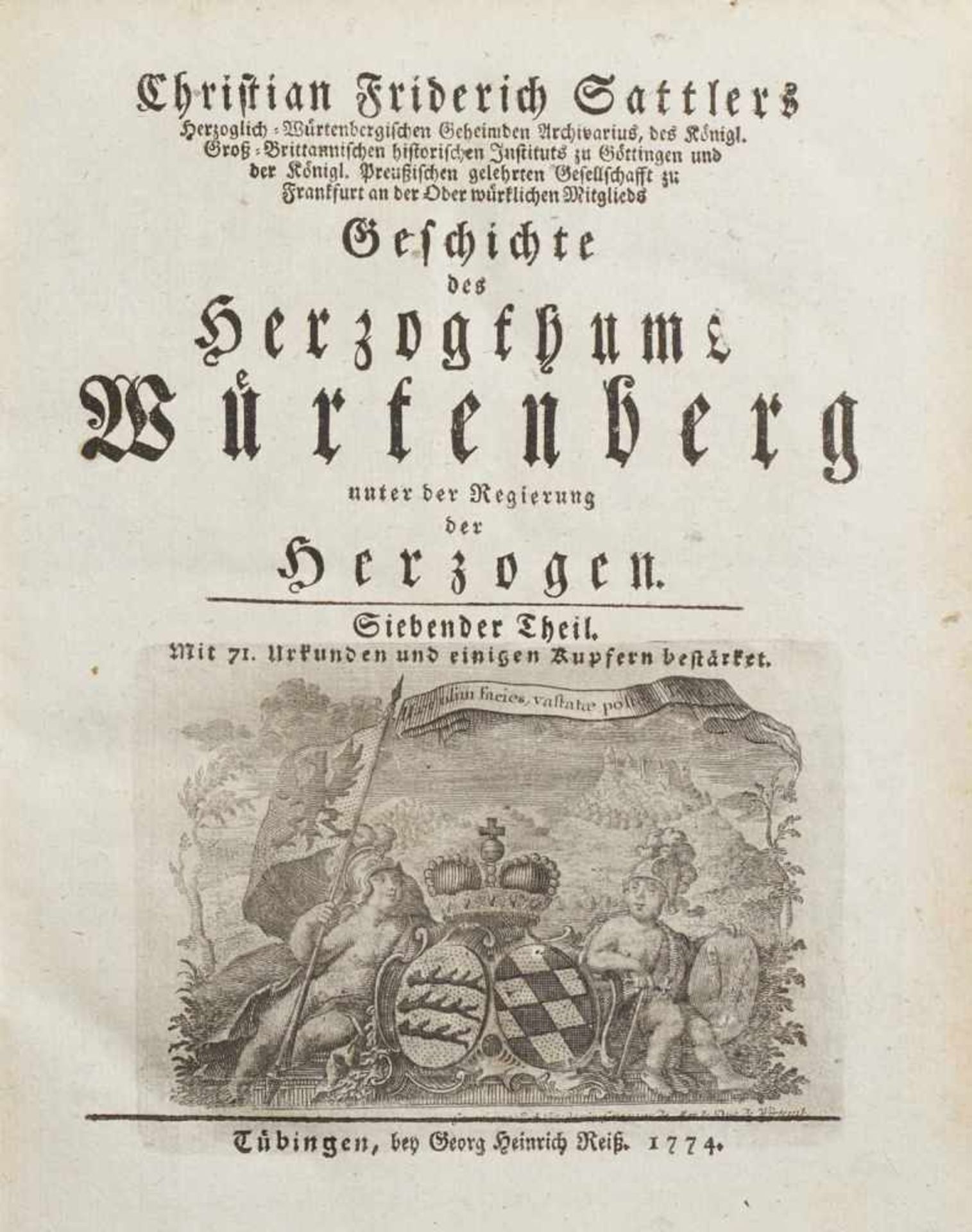 Sattler, Christian FriedrichStuttgart 1705 - 1785Geschichte des Herzogthums Würtenberg, Tübingen, - Image 2 of 6