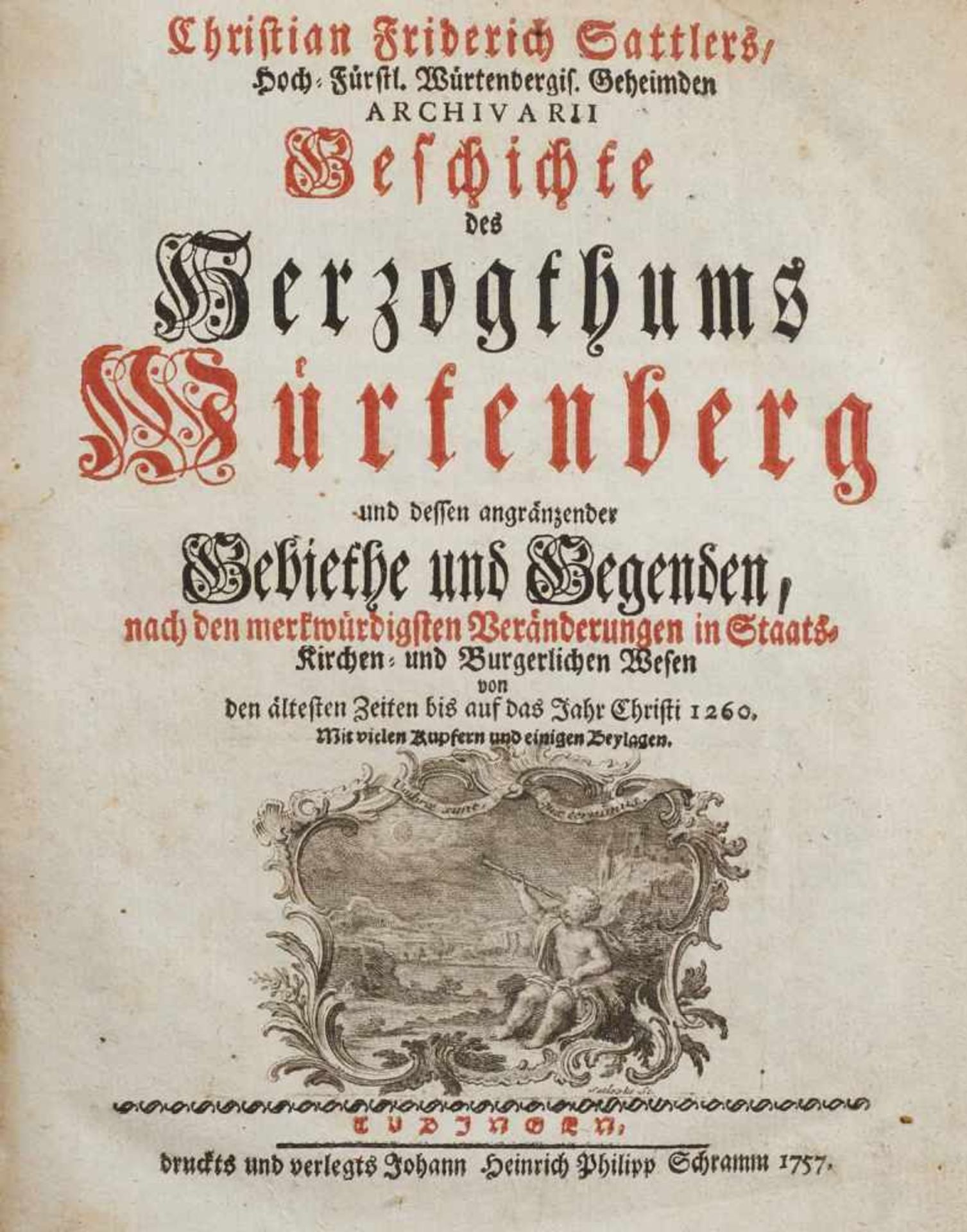 Sattler, Christian FriedrichStuttgart 1705 - 1785Geschichte des Herzogthums Würtenberg, Tübingen, - Image 4 of 6