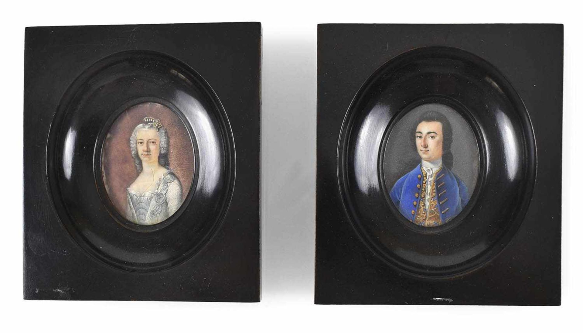 PAAR PORTRAITMINIATUREN,BAROCKES HERRSCHERPAARH. 5,2 CM- - -33.00 % buyer's premium on the hammer