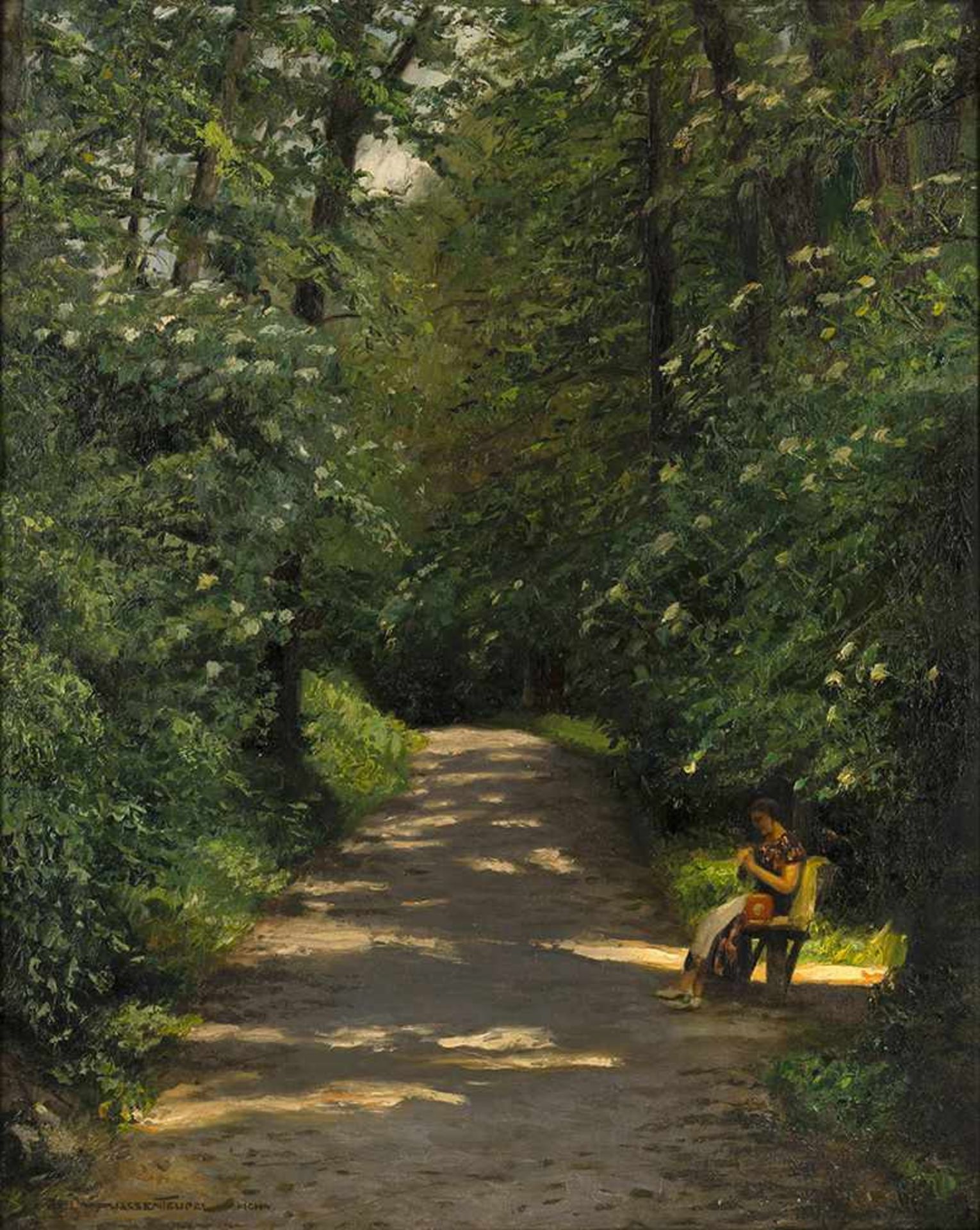 Hassenteufel, HansHamburg, 1887 - München, 194375 x 60 cm,R.Sommerlicher Waldweg. Öl auf Leinwand.