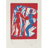 Szczesny, StefanMünchen, geboren 195115,2x11cm,o.R.3 Bl.: Ohne Titel, 1997. Farblinolschnitt auf