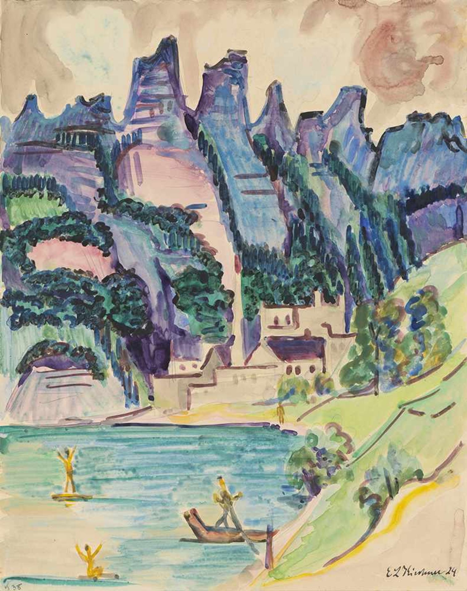 Kirchner, Ernst LudwigAschaffenburg, 1880 - Frauenkirch, 193842 x 33 cm,o.R."Gebirgslandschaft mit