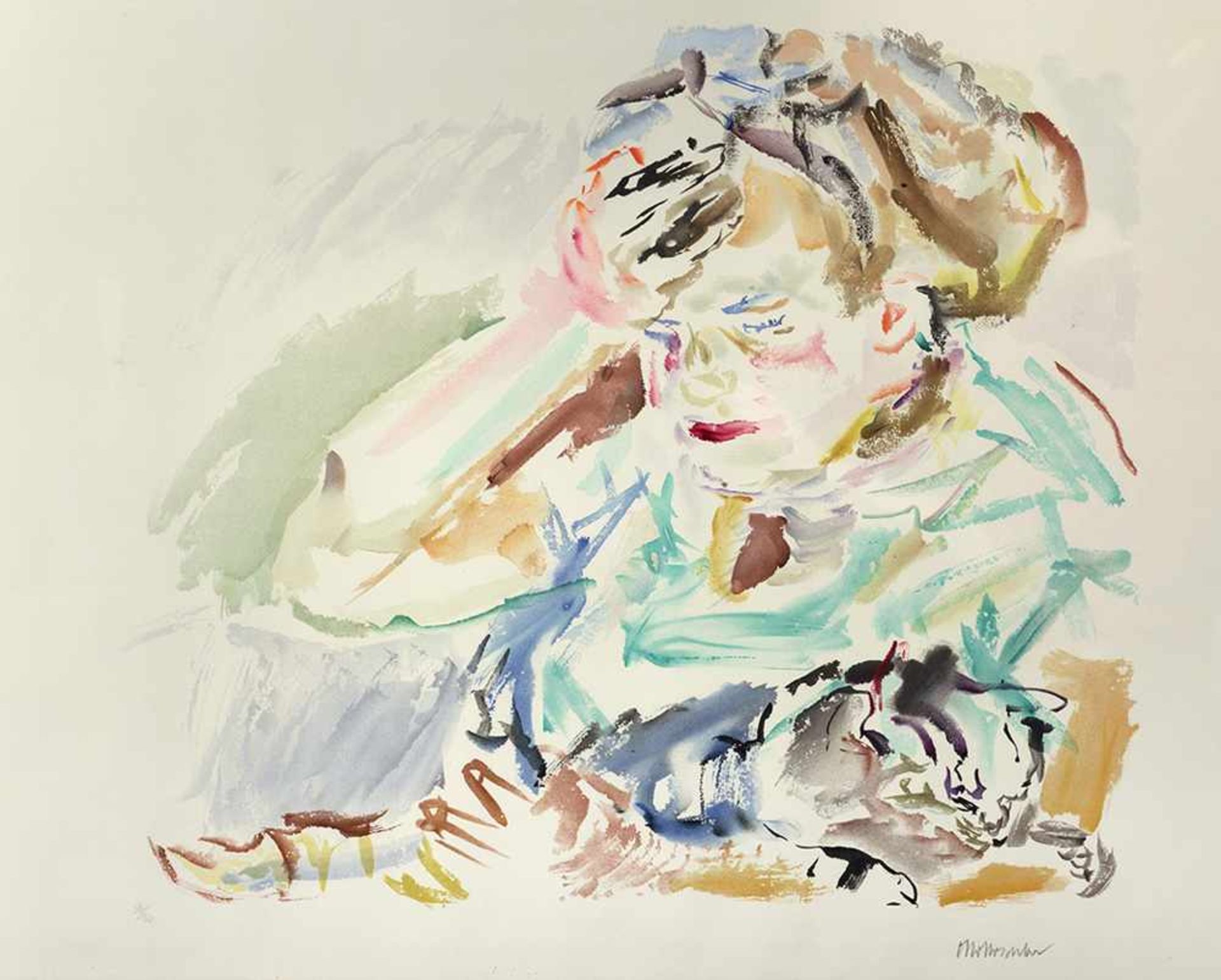 Kokoschka, OskarPöchlarn, 1886 - Villeneuve, 198050,7 x 59,7cm,R."Mädchen mit Katze", 1975.