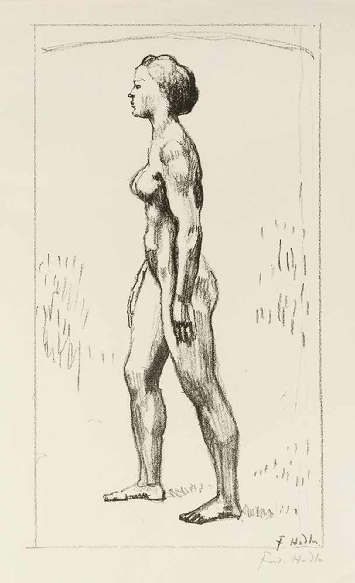 Hodler, FerdinandBern, 1853 - Geneva, 191847,5 x 26cm,o.R.Stehender weiblicher Akt. Lithografie