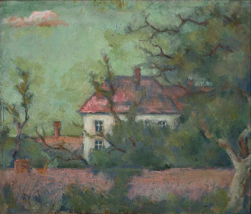 Buchholz, ErichBydgoszcz/Polen, 1891 - Berlin, 197129,5 x 35 cm,R.Haus in Landschaft, 1924. Öl auf