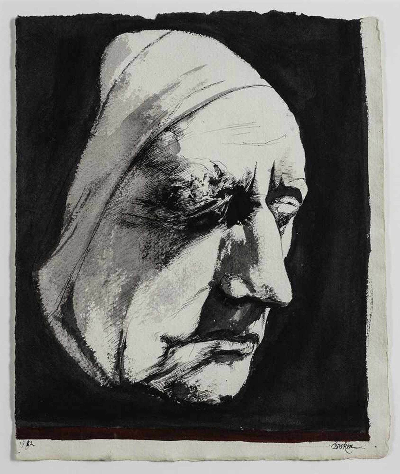 Baskin, LeonardNew Brunswick, 1922 - Northampton, 200031 x 26 cm, R.Totenmaske, 1982. Rote und